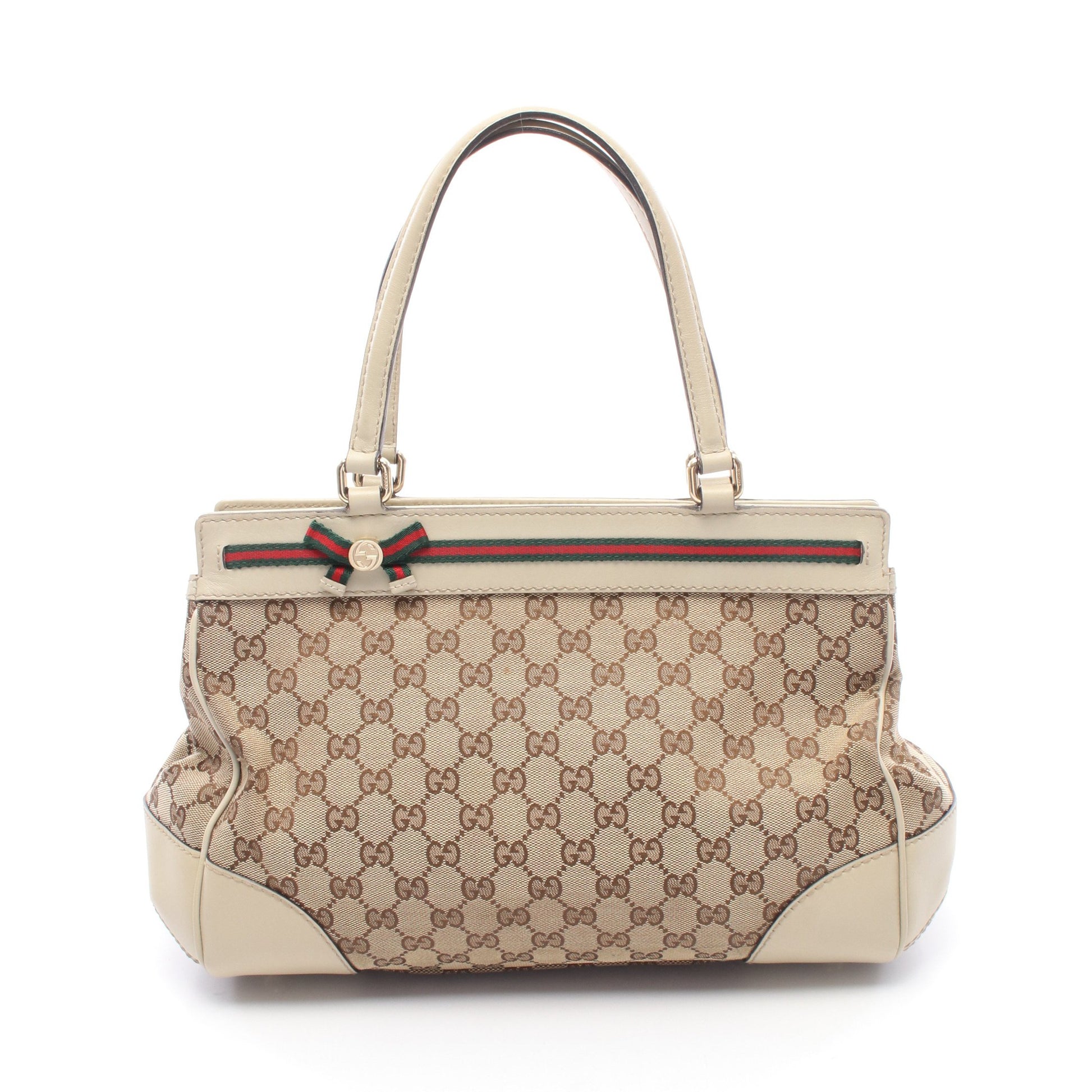 メイフェア GGキャンバス シェリーライン ハンドバッグ トートバッグ キャンバス レザー ベージュ アイボリー グッチ バッグ GUCCI