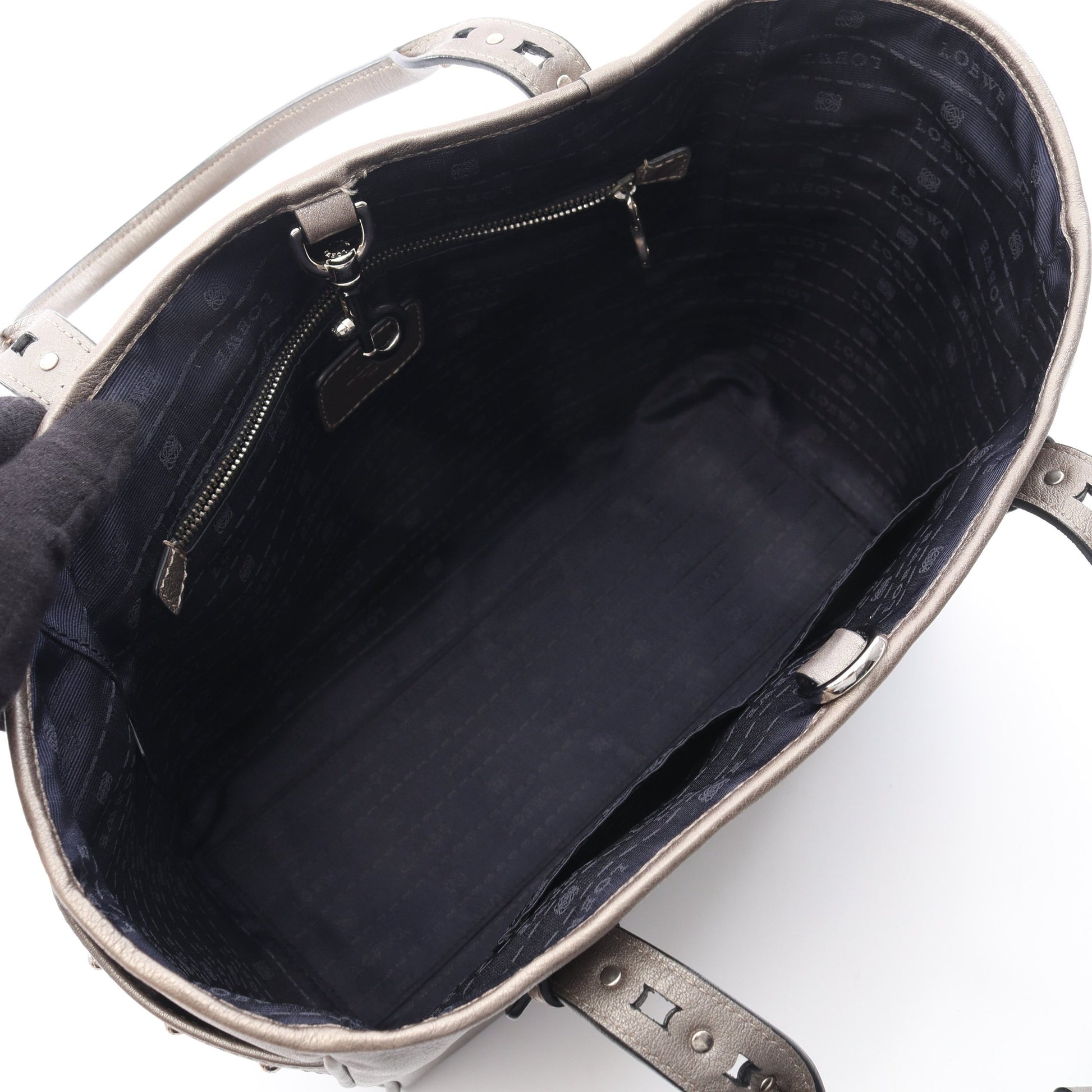 HERITAGE ヘリテージ メタリック ハンドバッグ トートバッグ レザー グレー ロエベ バッグ LOEWE