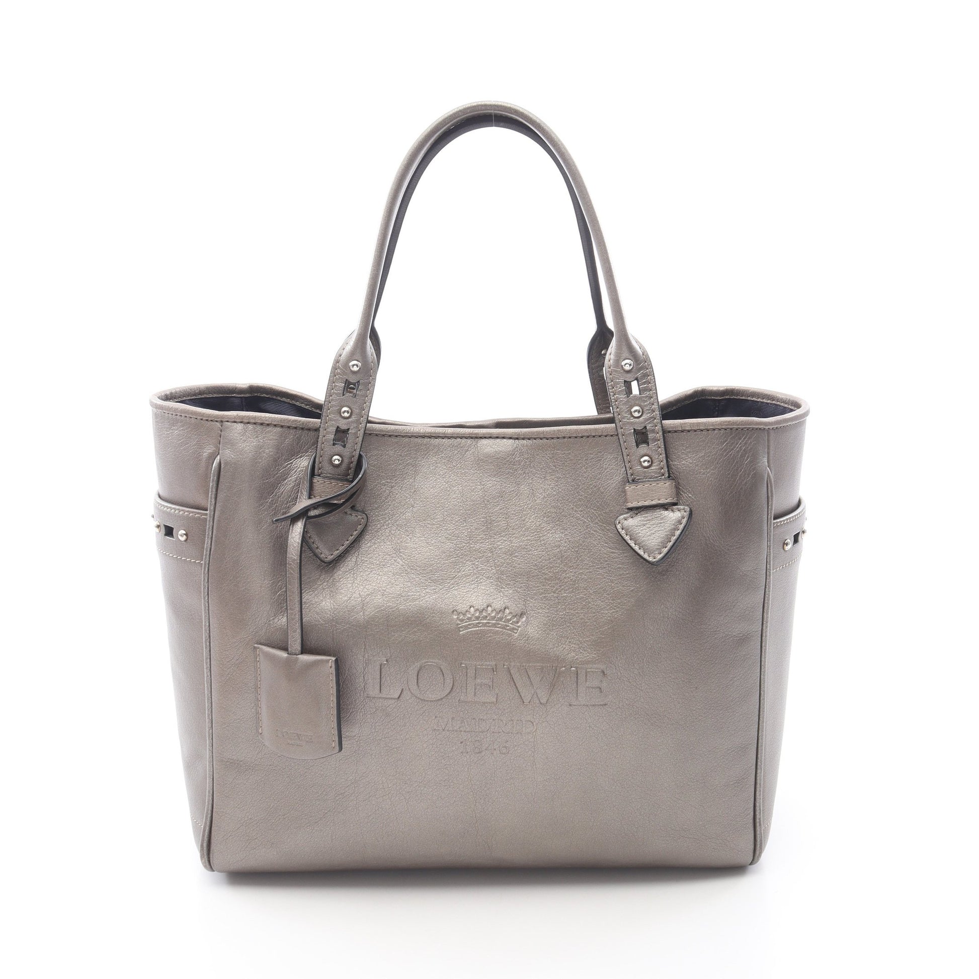 HERITAGE ヘリテージ メタリック ハンドバッグ トートバッグ レザー グレー ロエベ バッグ LOEWE