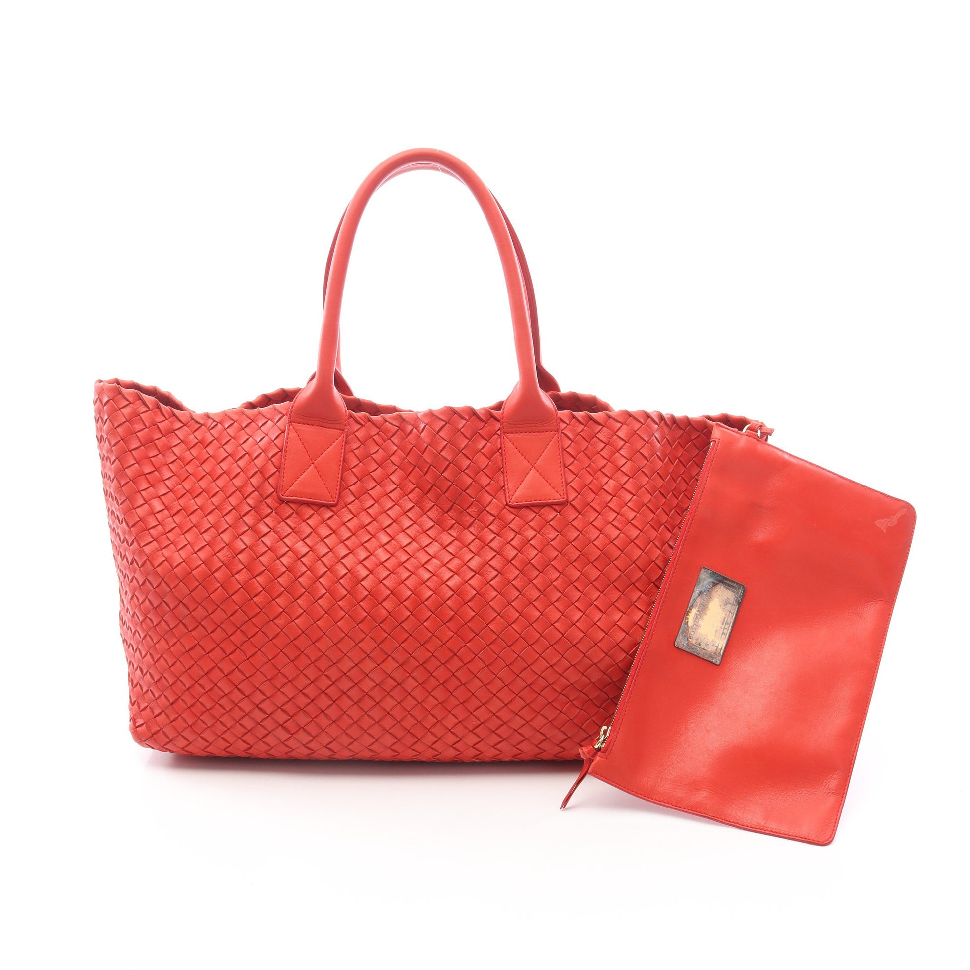 カバMM イントレチャート ハンドバッグ トートバッグ レザー レッド ボッテガヴェネタ バッグ BOTTEGA VENETA