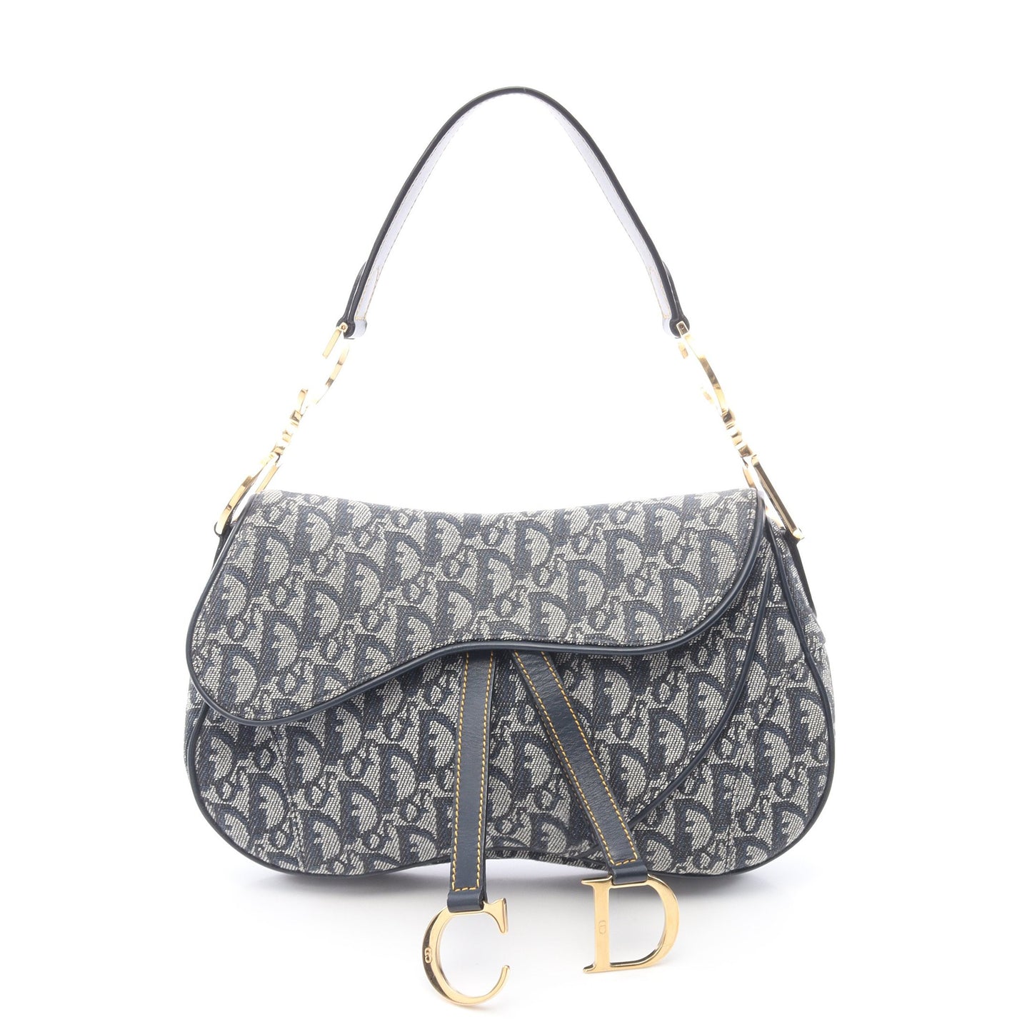 ダブルサドルバッグ トロッター ハンドバッグ キャンバス レザー アイボリー ネイビー クリスチャンディオール バッグ Christian Dior