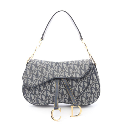 ダブルサドルバッグ トロッター ハンドバッグ キャンバス レザー アイボリー ネイビー クリスチャンディオール バッグ Christian Dior