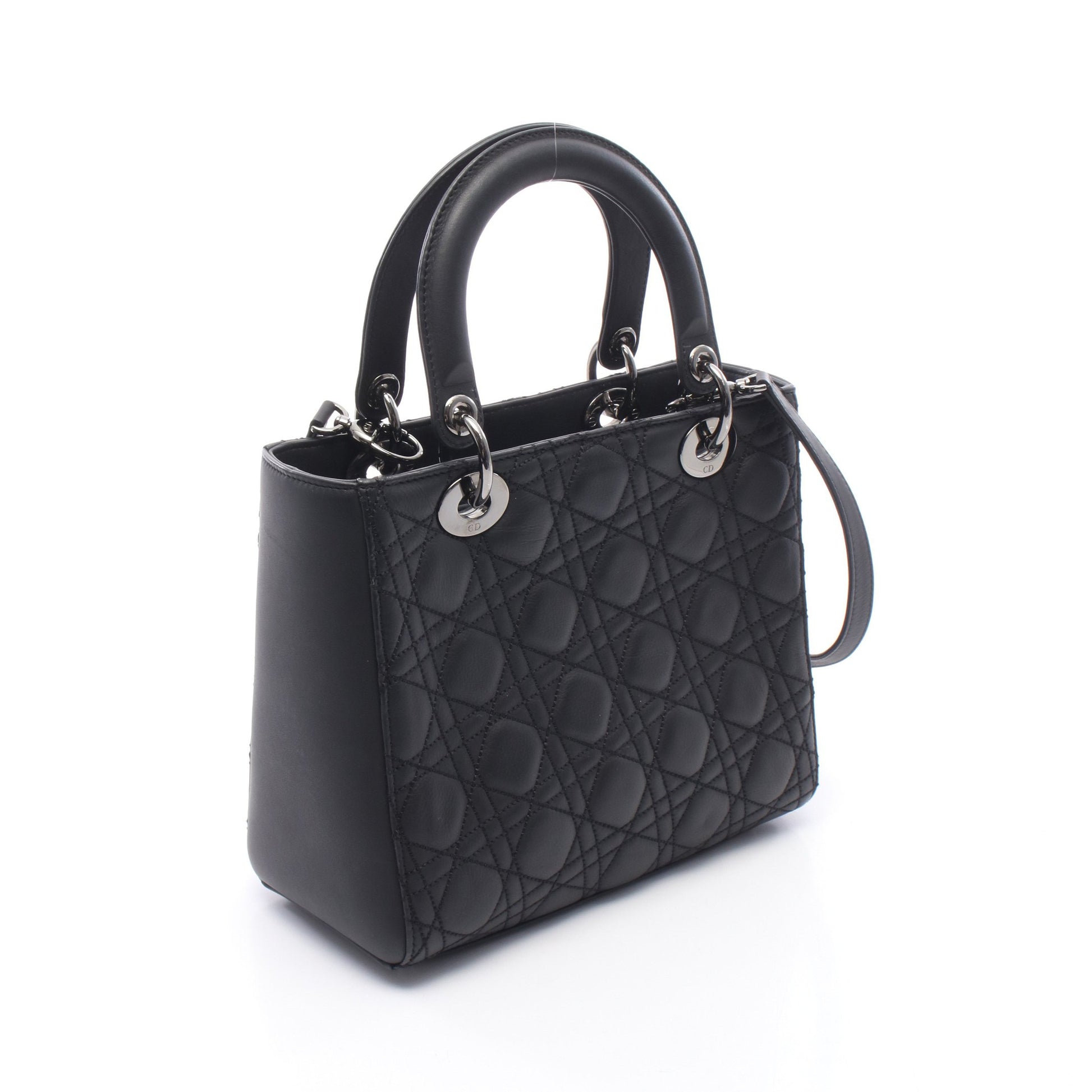 LADY DIOR レディディオール アンセルムライル カナージュ 2WAY ハンドバッグ レザー ブラック クリスチャンディオール バッグ Christian Dior