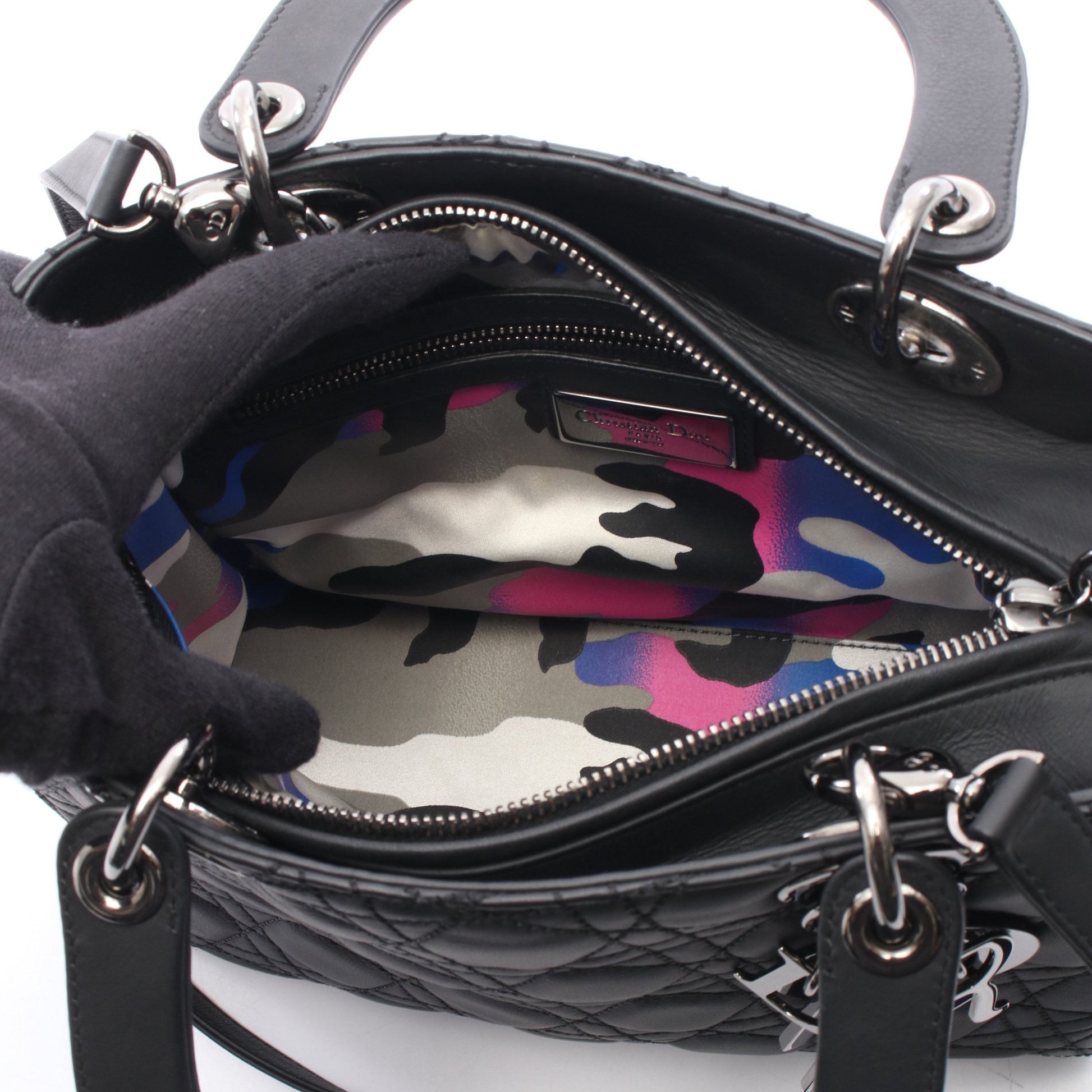 LADY DIOR レディディオール アンセルムライル カナージュ 2WAY ハンドバッグ レザー ブラック クリスチャンディオール バッグ Christian Dior