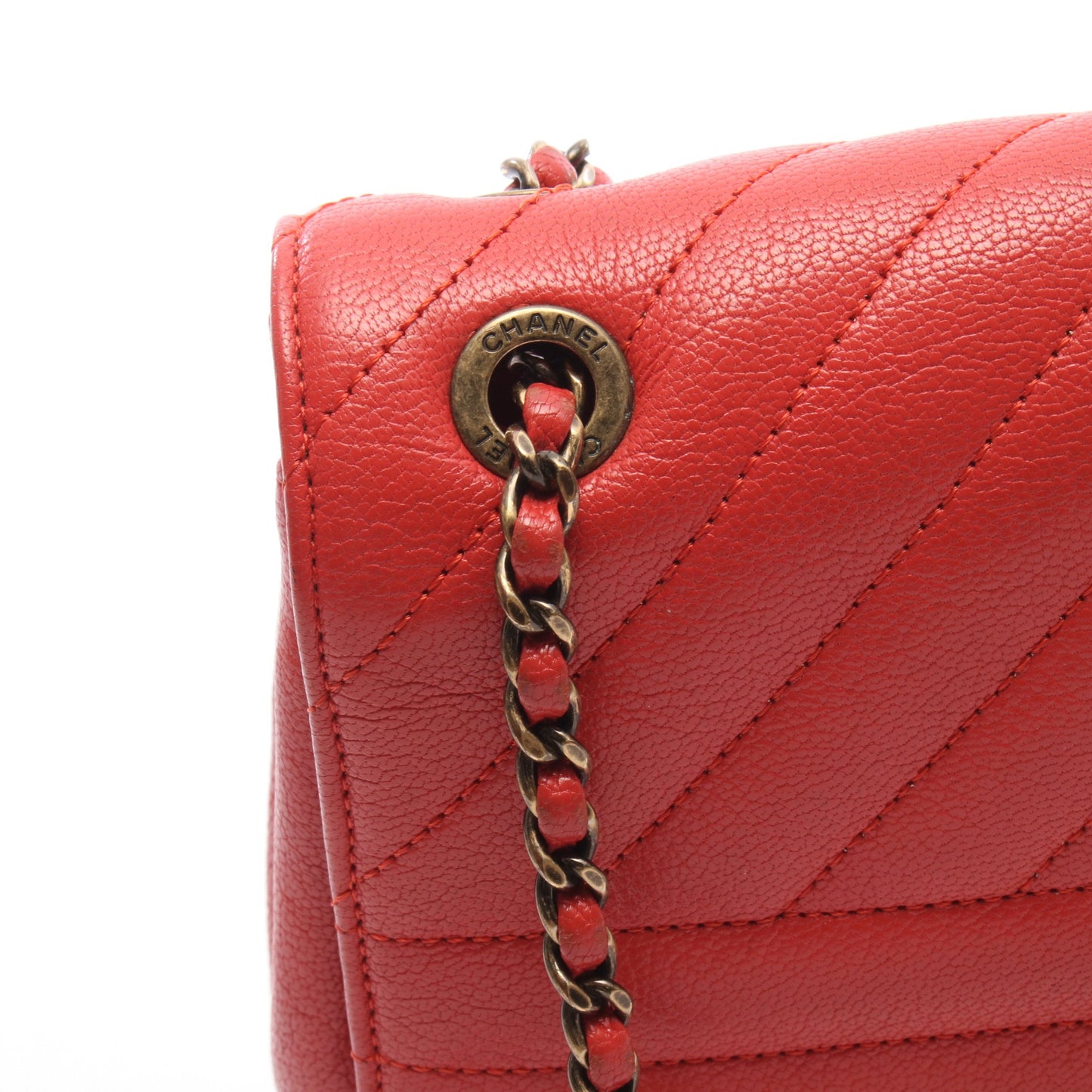 マドモアゼル チェーンショルダーバッグ レザー レッド ゴールド金具 シャネル バッグ CHANEL