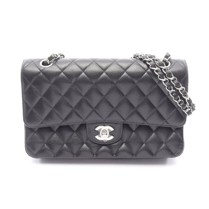 マトラッセ Wフラップ Wチェーンショルダーバッグ キャビアスキン ブラック シルバー金具 シャネル バッグ CHANEL