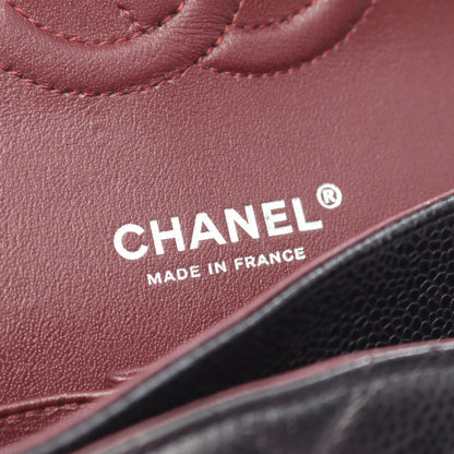 マトラッセ Wフラップ Wチェーンショルダーバッグ キャビアスキン ブラック シルバー金具 シャネル バッグ CHANEL