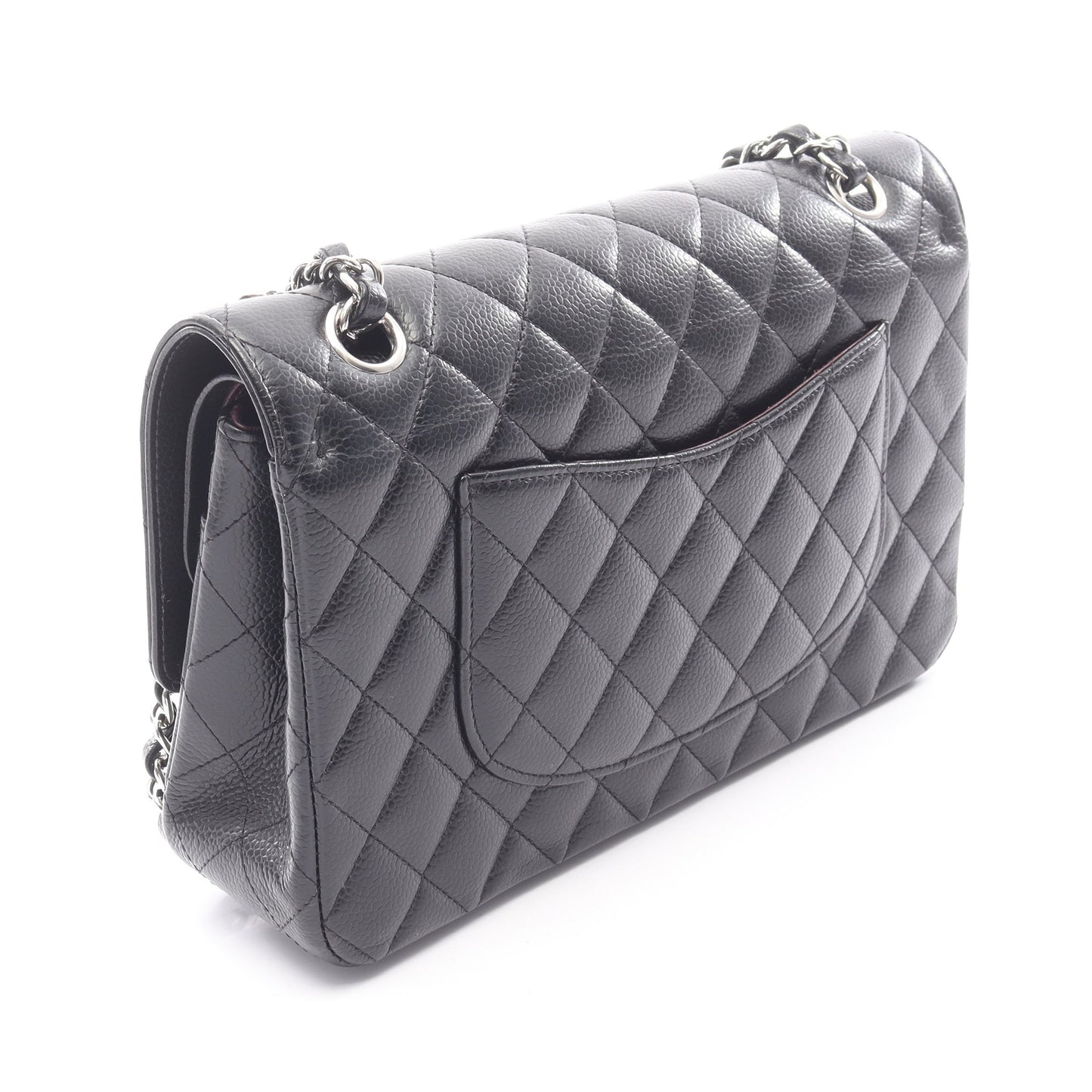 マトラッセ Wフラップ Wチェーンショルダーバッグ キャビアスキン ブラック シルバー金具 シャネル バッグ CHANEL