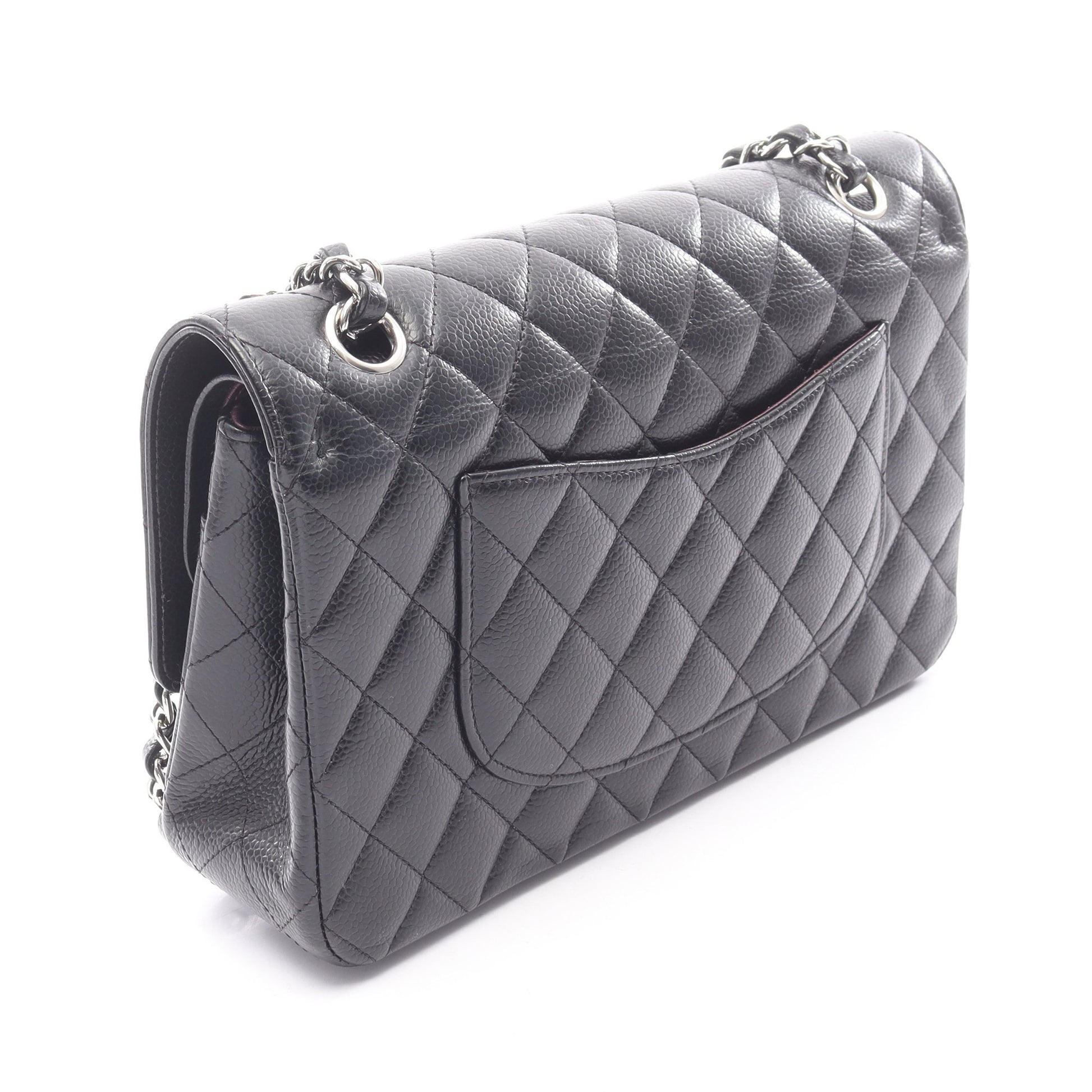マトラッセ Wフラップ Wチェーンショルダーバッグ キャビアスキン ブラック シルバー金具 シャネル バッグ CHANEL