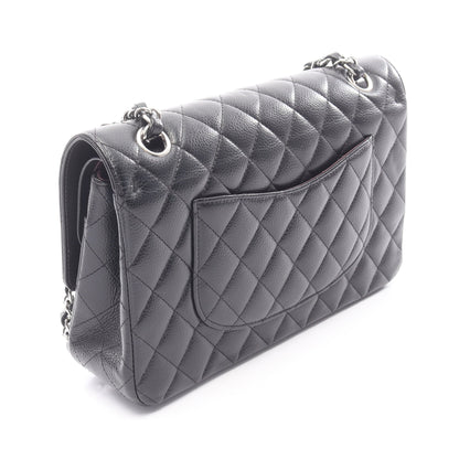 マトラッセ Wフラップ Wチェーンショルダーバッグ キャビアスキン ブラック シルバー金具 シャネル バッグ CHANEL