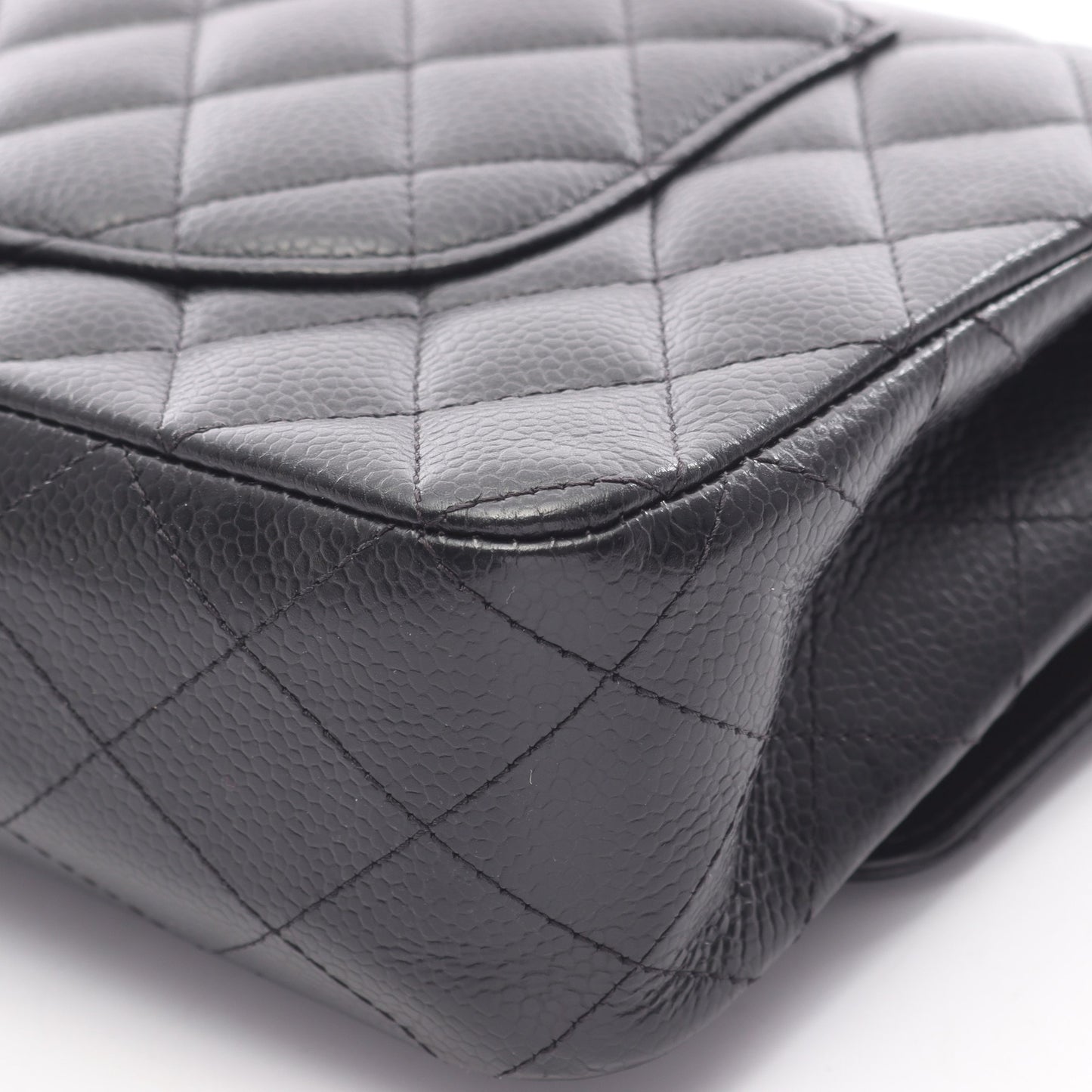 マトラッセ Wフラップ Wチェーンショルダーバッグ キャビアスキン ブラック シルバー金具 シャネル バッグ CHANEL