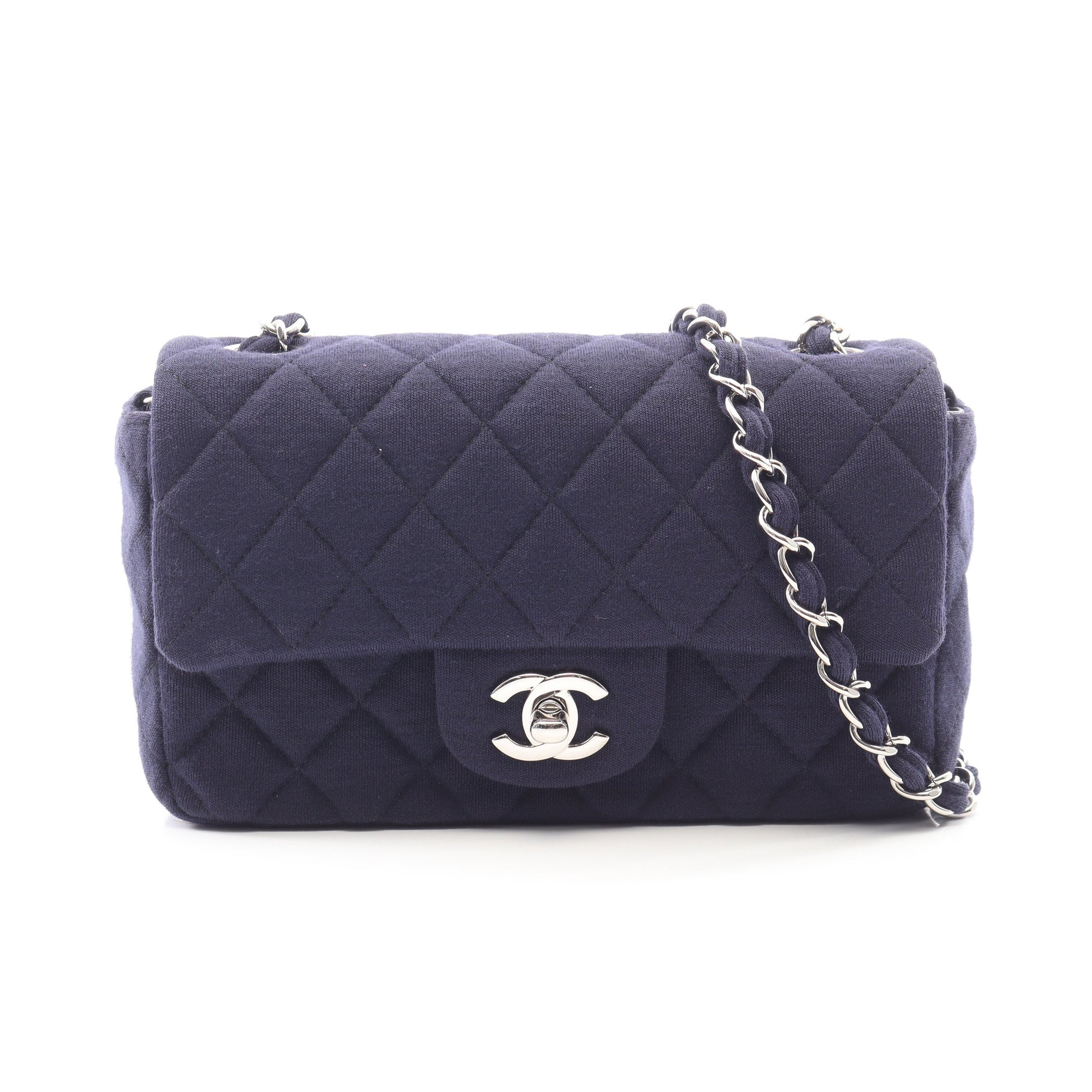 ミニマトラッセ20 チェーンショルダーバッグ コットンジャージ ネイビー シルバー金具 シャネル バッグ CHANEL