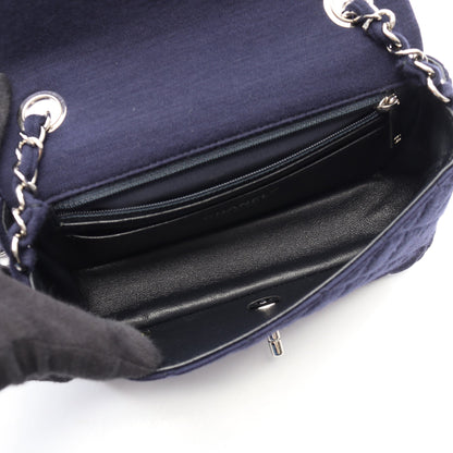 ミニマトラッセ20 チェーンショルダーバッグ コットンジャージ ネイビー シルバー金具 シャネル バッグ CHANEL