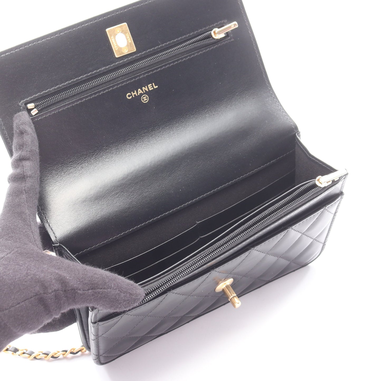 マトラッセ 2WAY チェーンウォレット ラムスキン ブラック ゴールド金具 シャネル バッグ CHANEL
