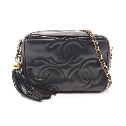 トリプルココマーク タッセル チェーンショルダーバッグ ラムスキン ブラック ゴールド金具 シャネル バッグ CHANEL