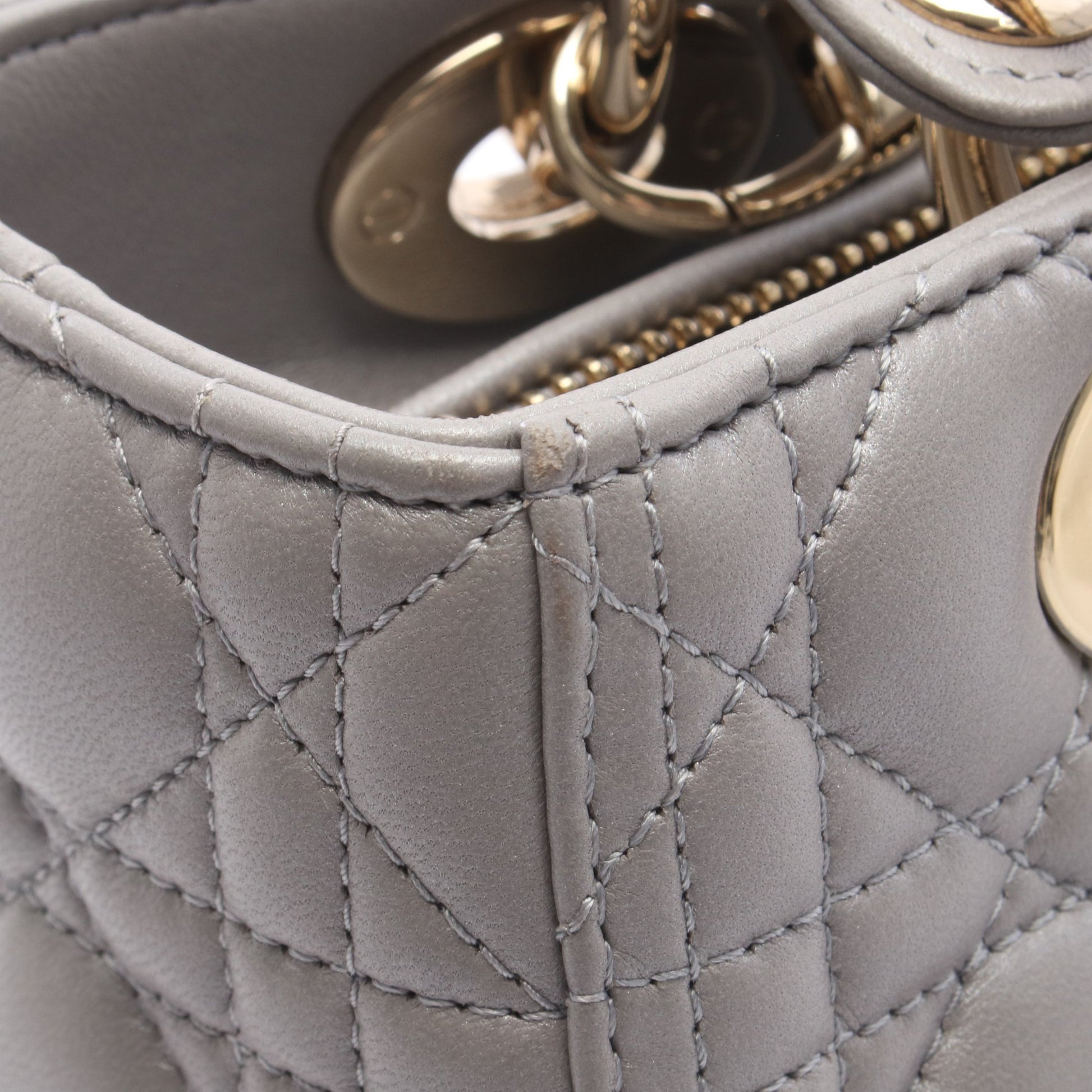 LADY DIOR レディディオール カナージュ 2WAY ハンドバッグ レザー グレー クリスチャンディオール バッグ Christian Dior