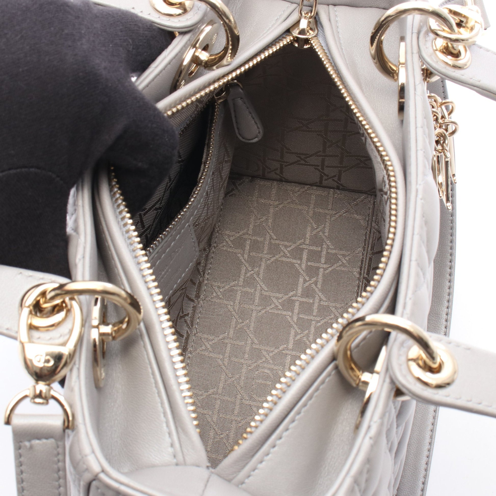 LADY DIOR レディディオール カナージュ 2WAY ハンドバッグ レザー グレー クリスチャンディオール バッグ Christian Dior
