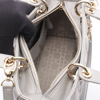 LADY DIOR レディディオール カナージュ 2WAY ハンドバッグ レザー グレー クリスチャンディオール バッグ Christian Dior