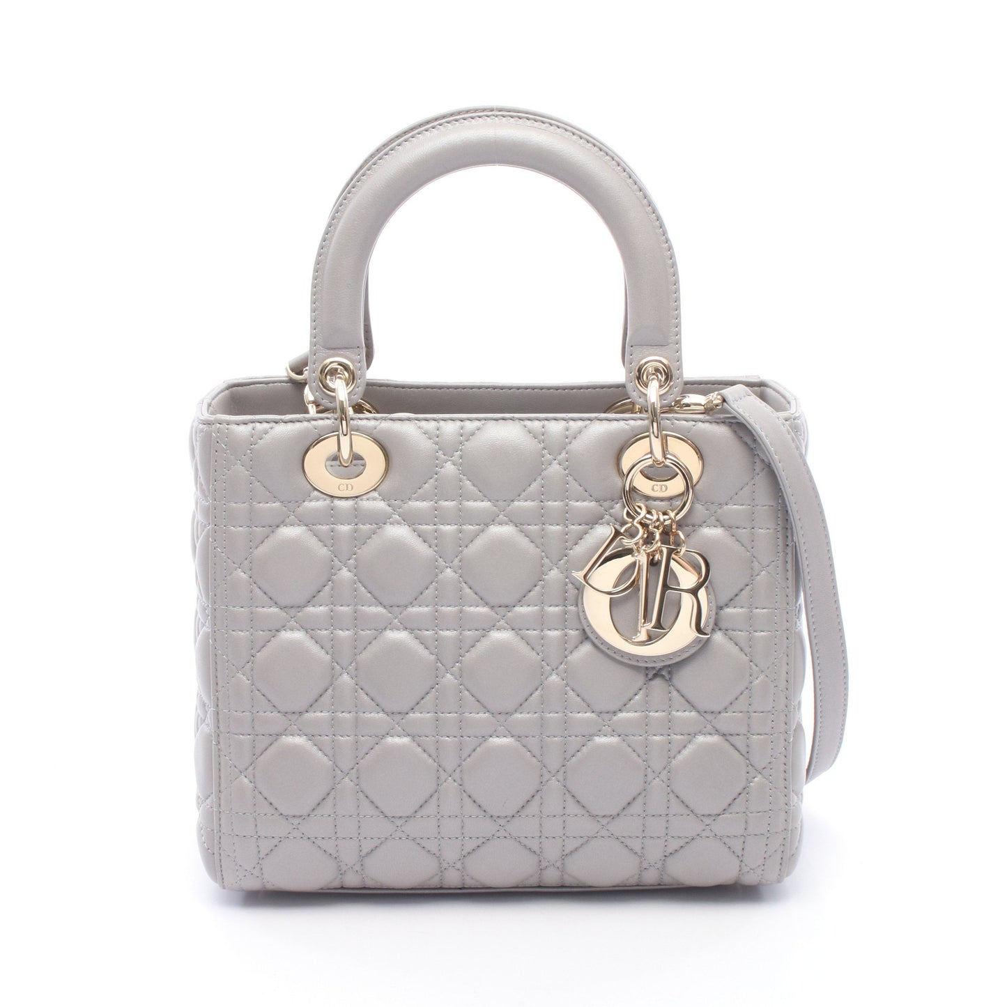 LADY DIOR レディディオール カナージュ 2WAY ハンドバッグ レザー グレー クリスチャンディオール バッグ Christian Dior