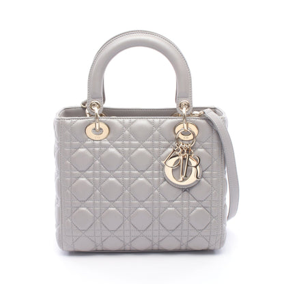 LADY DIOR レディディオール カナージュ 2WAY ハンドバッグ レザー グレー クリスチャンディオール バッグ Christian Dior