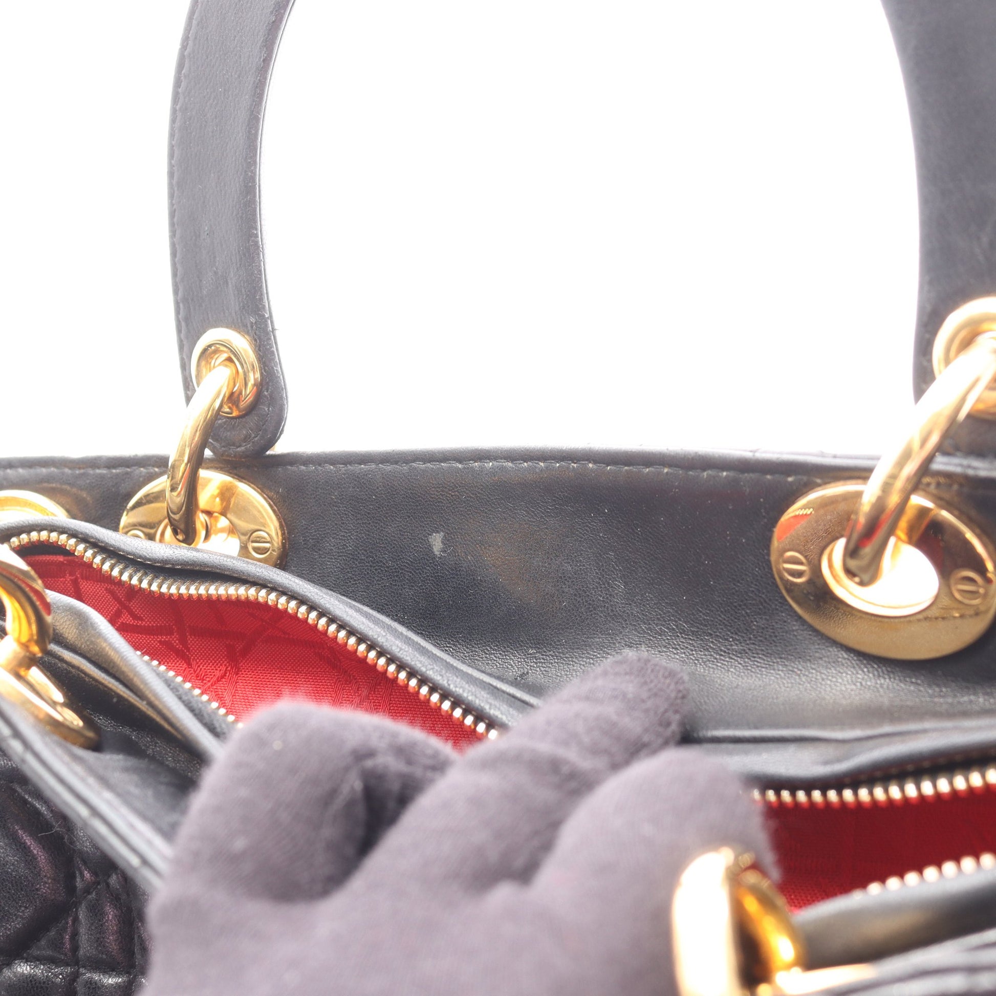 LADY DIOR レディディオール カナージュ ハンドバッグ レザー ブラック クリスチャンディオール バッグ Christian Dior