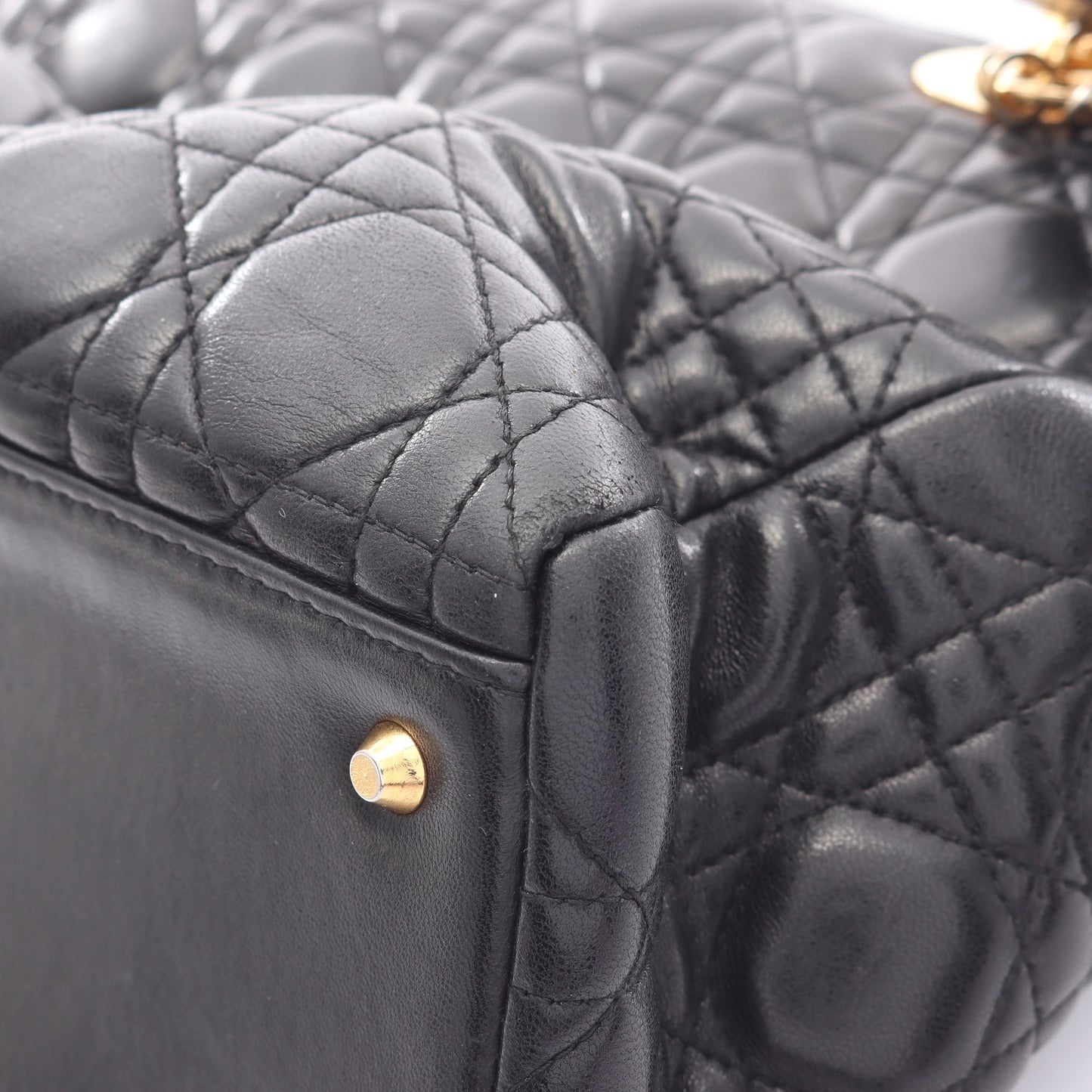 LADY DIOR レディディオール カナージュ ハンドバッグ レザー ブラック クリスチャンディオール バッグ Christian Dior