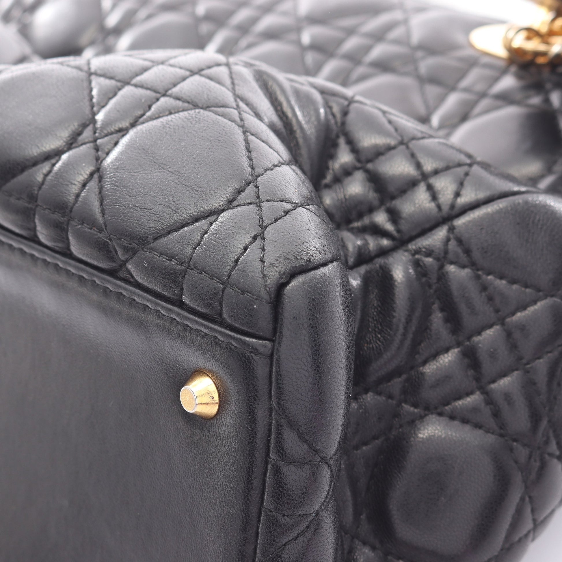 LADY DIOR レディディオール カナージュ ハンドバッグ レザー ブラック クリスチャンディオール バッグ Christian Dior