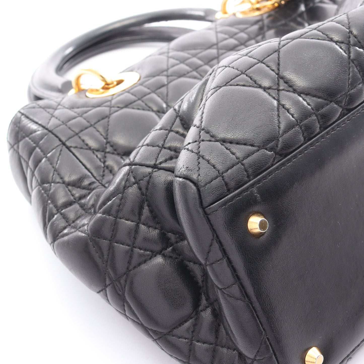 LADY DIOR レディディオール カナージュ ハンドバッグ レザー ブラック クリスチャンディオール バッグ Christian Dior