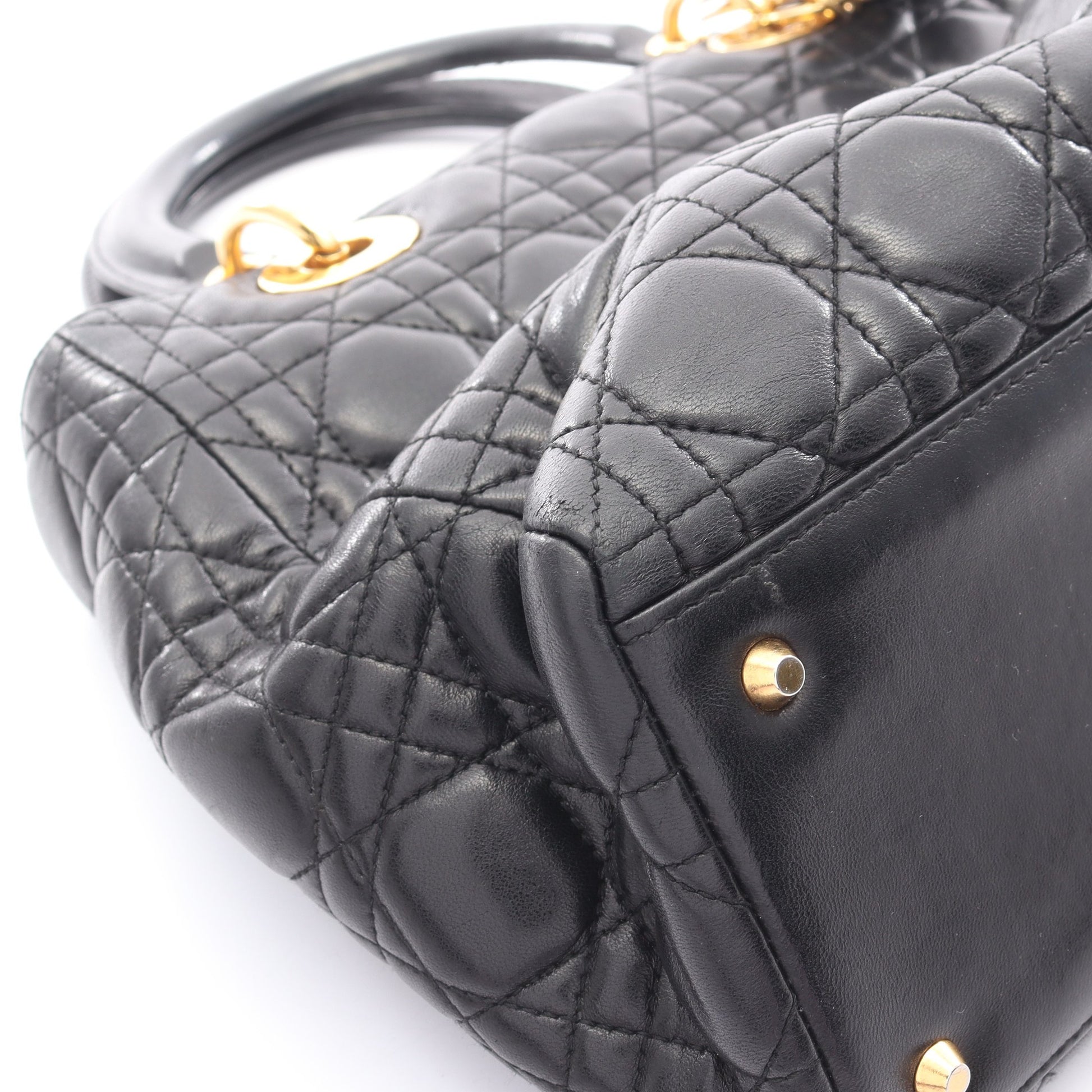 LADY DIOR レディディオール カナージュ ハンドバッグ レザー ブラック クリスチャンディオール バッグ Christian Dior