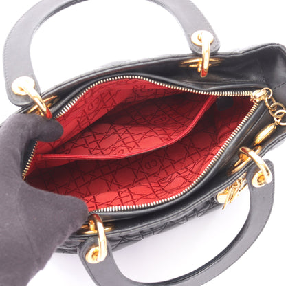 LADY DIOR レディディオール カナージュ ハンドバッグ レザー ブラック クリスチャンディオール バッグ Christian Dior