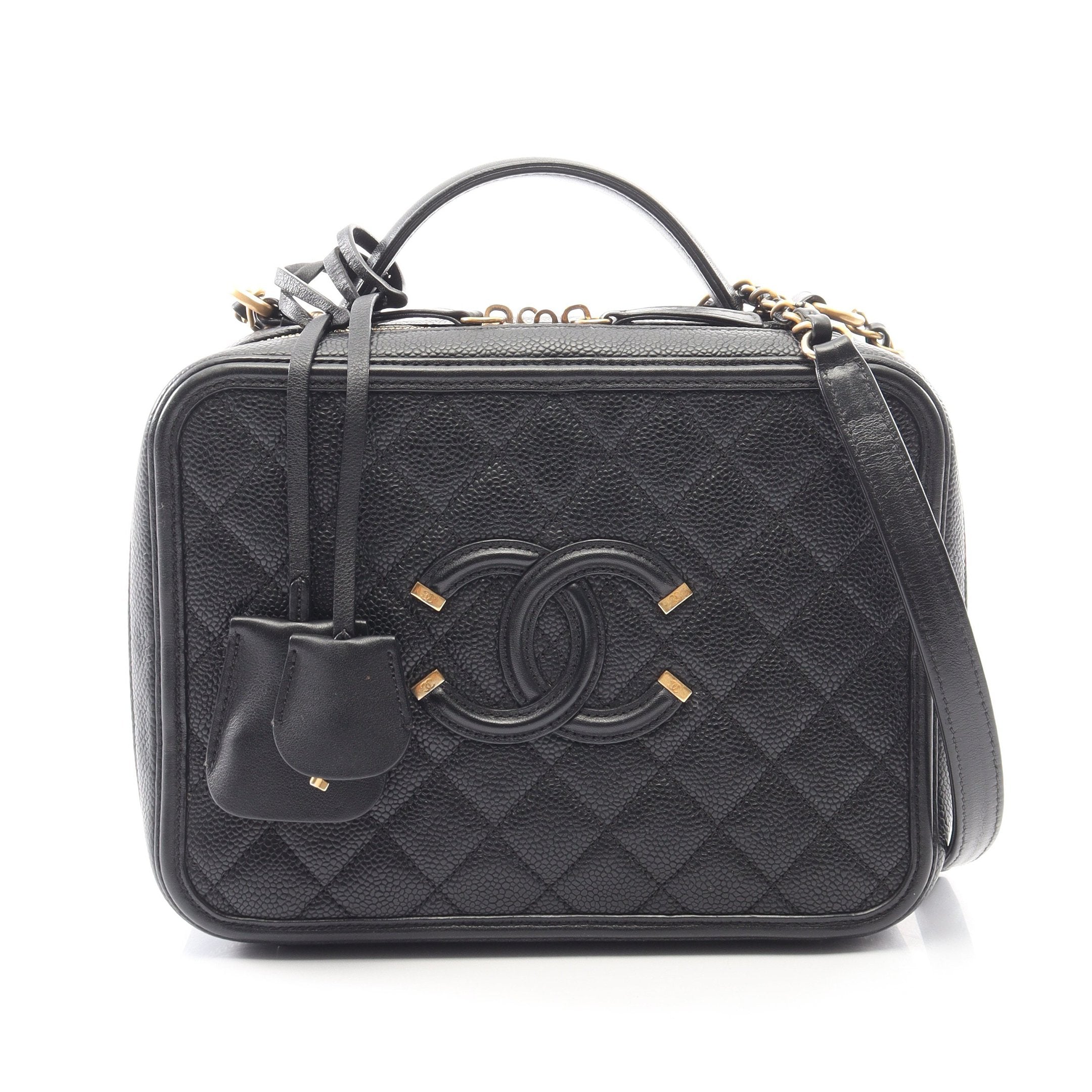 CHANEL キャビアスキン マトラッセ CCフィリグリー 三つ折り財布 水色