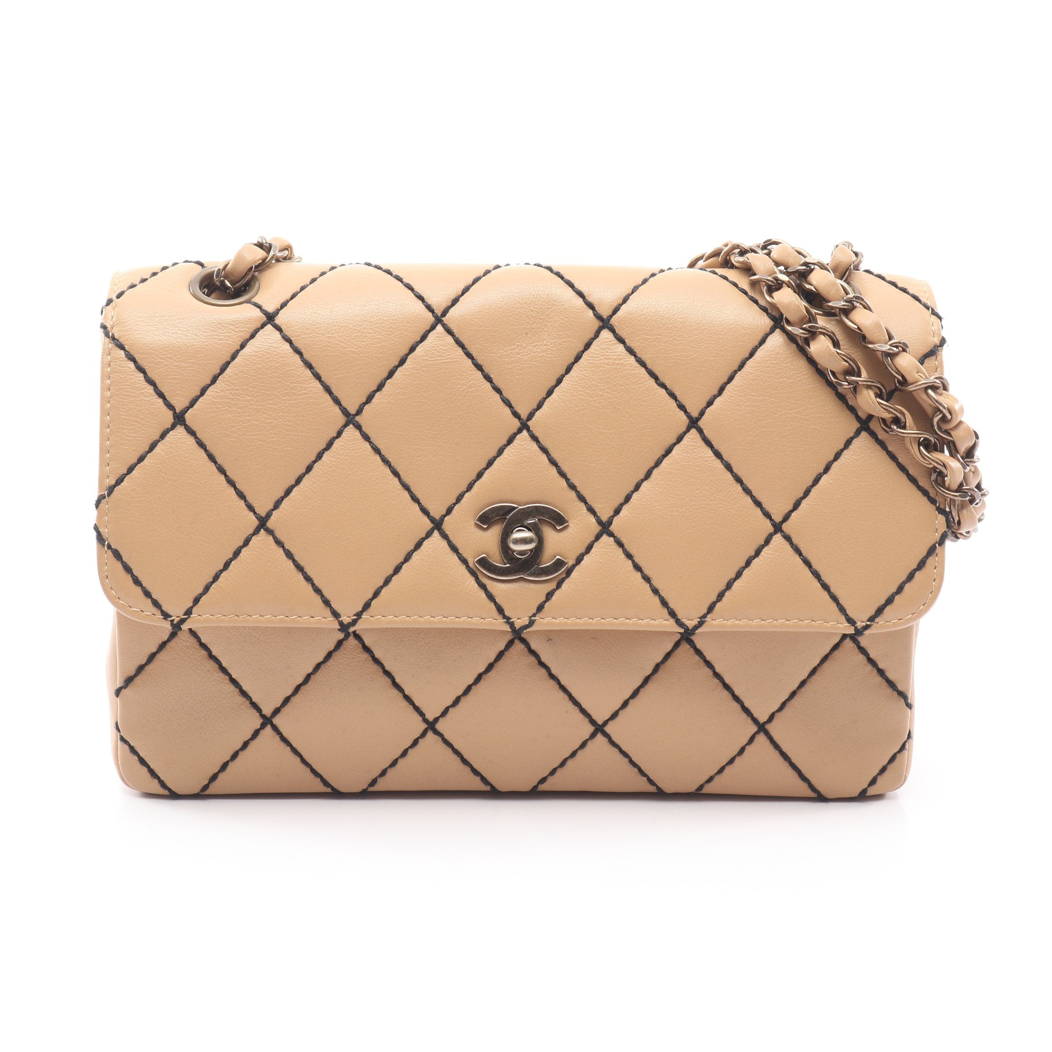 CHANEL シャネル ショルダーバッグ ワイルドステッチ アンティークゴールド金具 ワイルドステッチ アンティークゴールド金具 Wチェーンショルダー