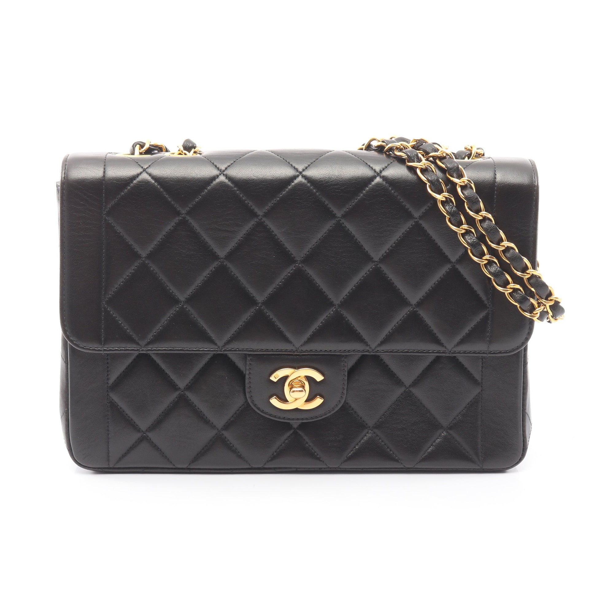 マトラッセ チェーンショルダーバッグ ラムスキン ブラック ゴールド金具 シャネル バッグ CHANEL