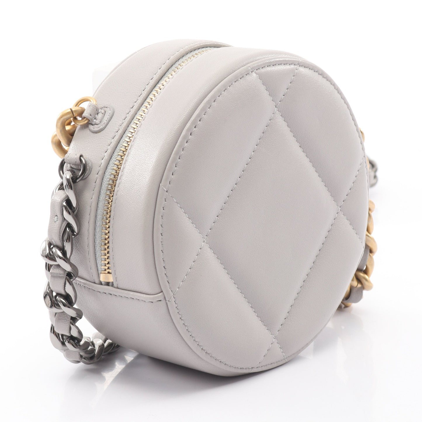 CHANEL19 マトラッセ ラウンド コンビ金具 2WAY チェーンショルダーバッグ ラムスキン ライトグレー シャネル バッグ CHANEL