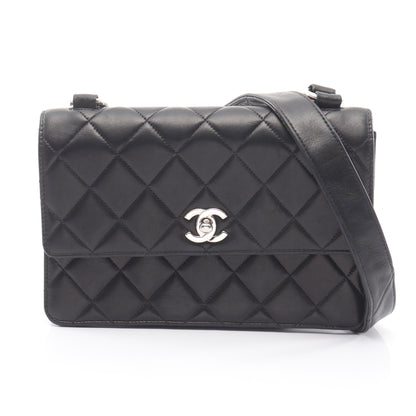 マトラッセ ショルダーバッグ ラムスキン ブラック シルバー金具 シャネル バッグ CHANEL