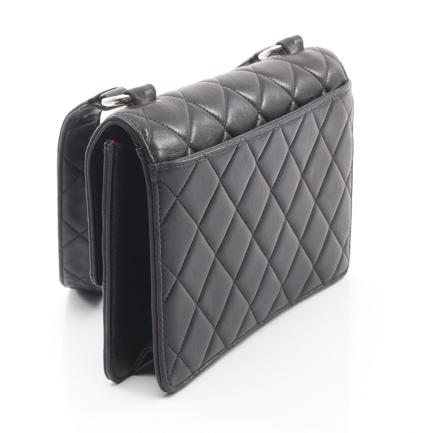 マトラッセ ショルダーバッグ ラムスキン ブラック シルバー金具 シャネル バッグ CHANEL