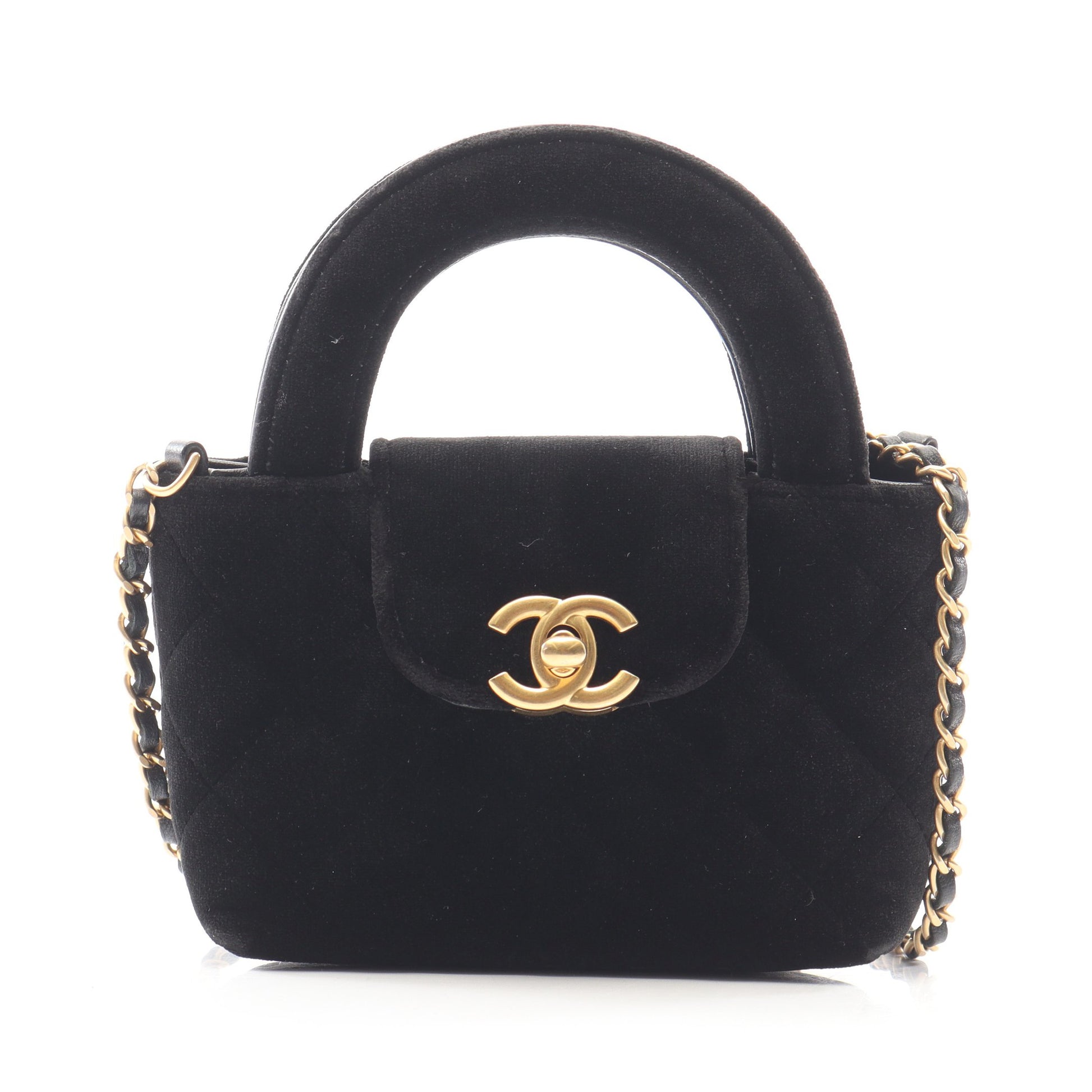 マトラッセ 2WAY チェーンショルダーバッグ ベロア ブラック ゴールド金具 シャネル バッグ CHANEL