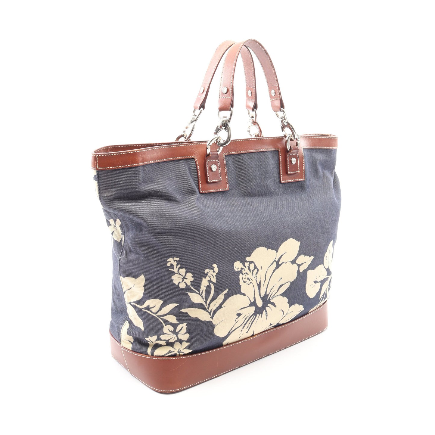 花柄 ハンドバッグ トートバッグ デニム レザー インディゴブルー ブラウン セリーヌ バッグ CELINE