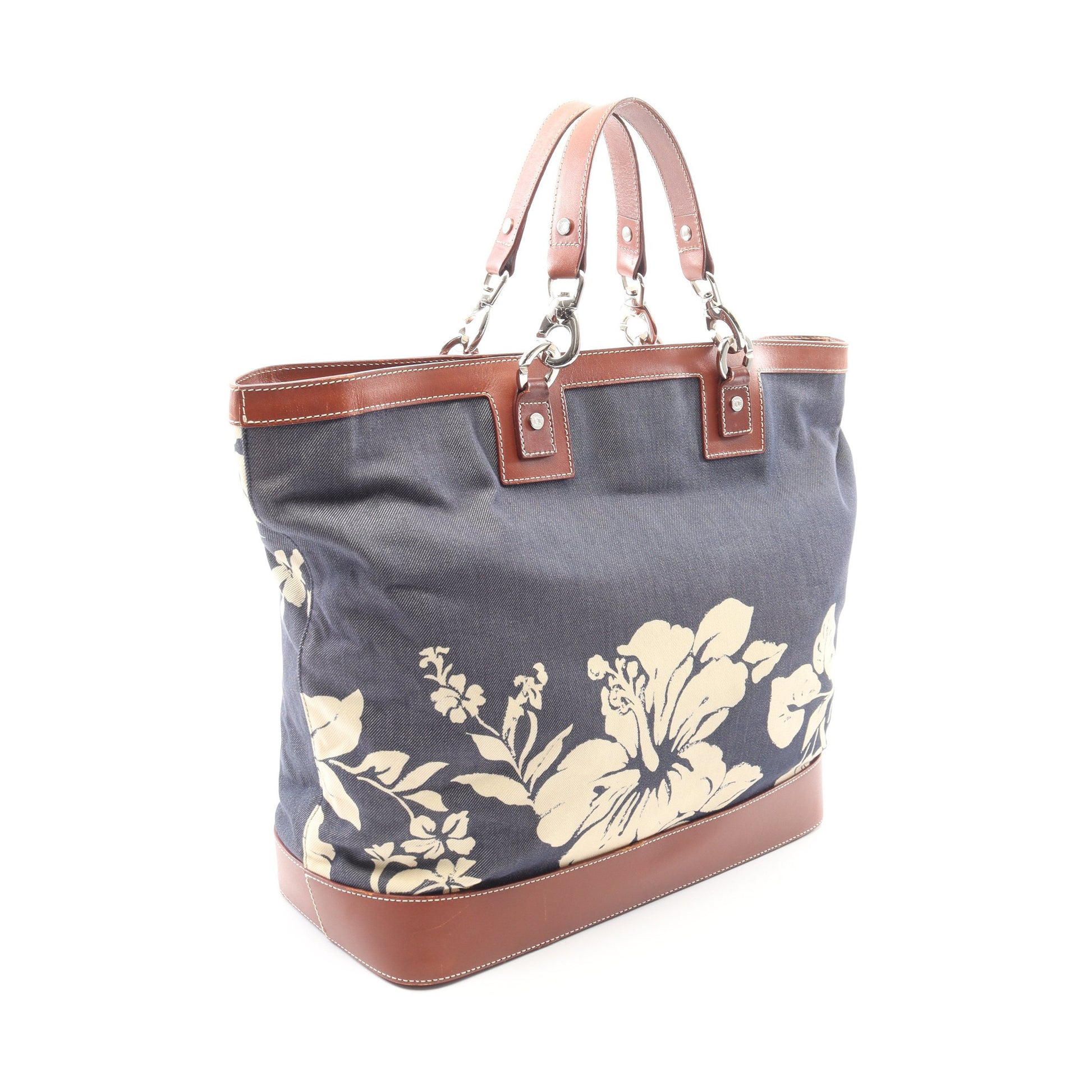 花柄 ハンドバッグ トートバッグ デニム レザー インディゴブルー ブラウン セリーヌ バッグ CELINE