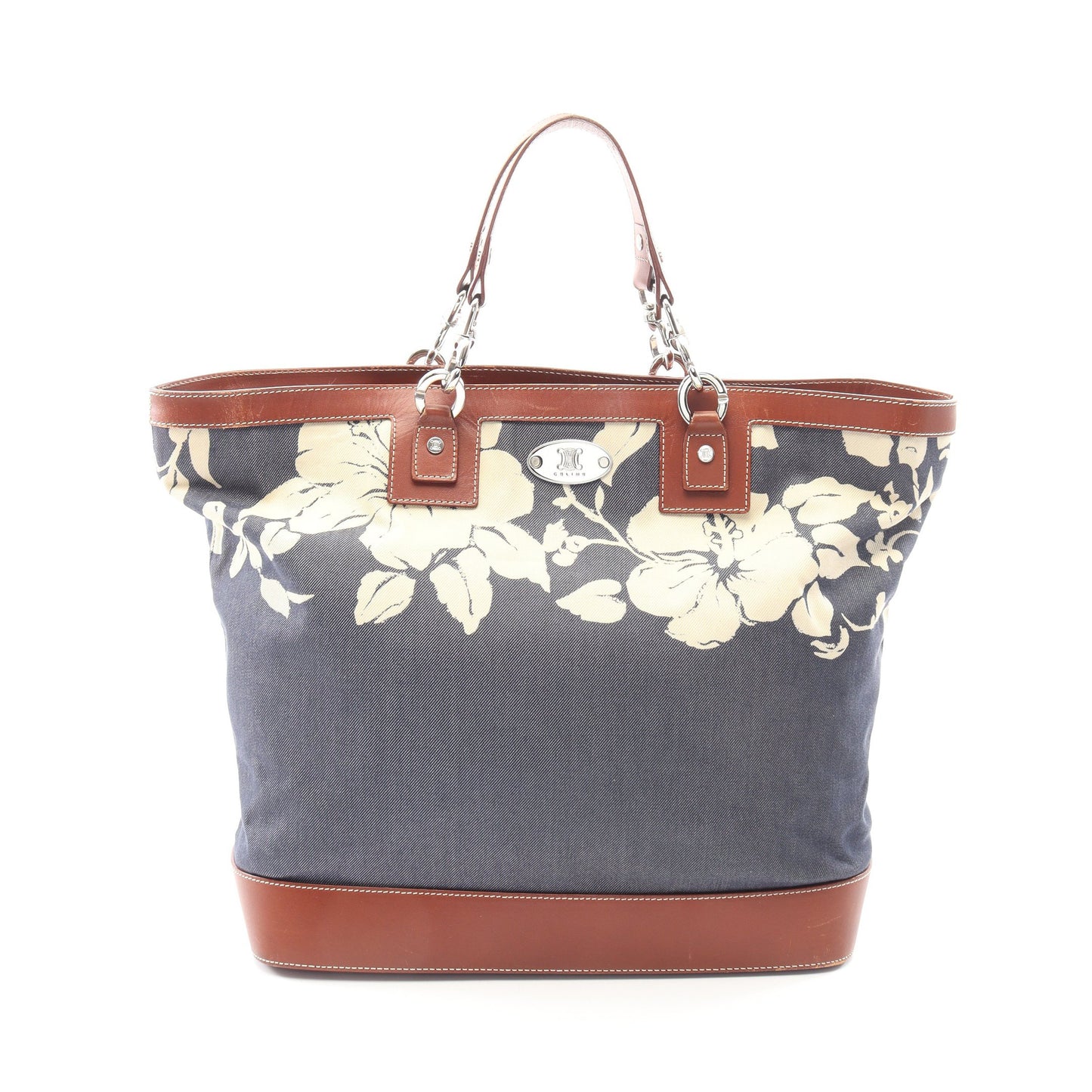 花柄 ハンドバッグ トートバッグ デニム レザー インディゴブルー ブラウン セリーヌ バッグ CELINE