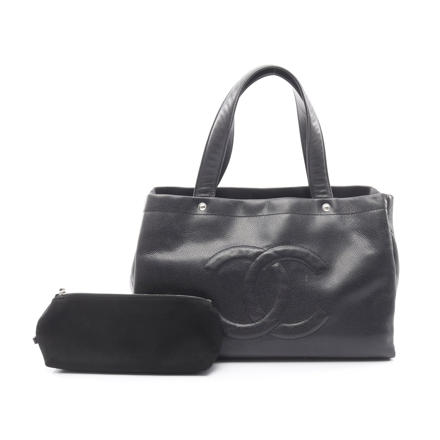 マトラッセ デカココマーク ハンドバッグ キャビアスキン ブラック シルバー金具 シャネル バッグ CHANEL