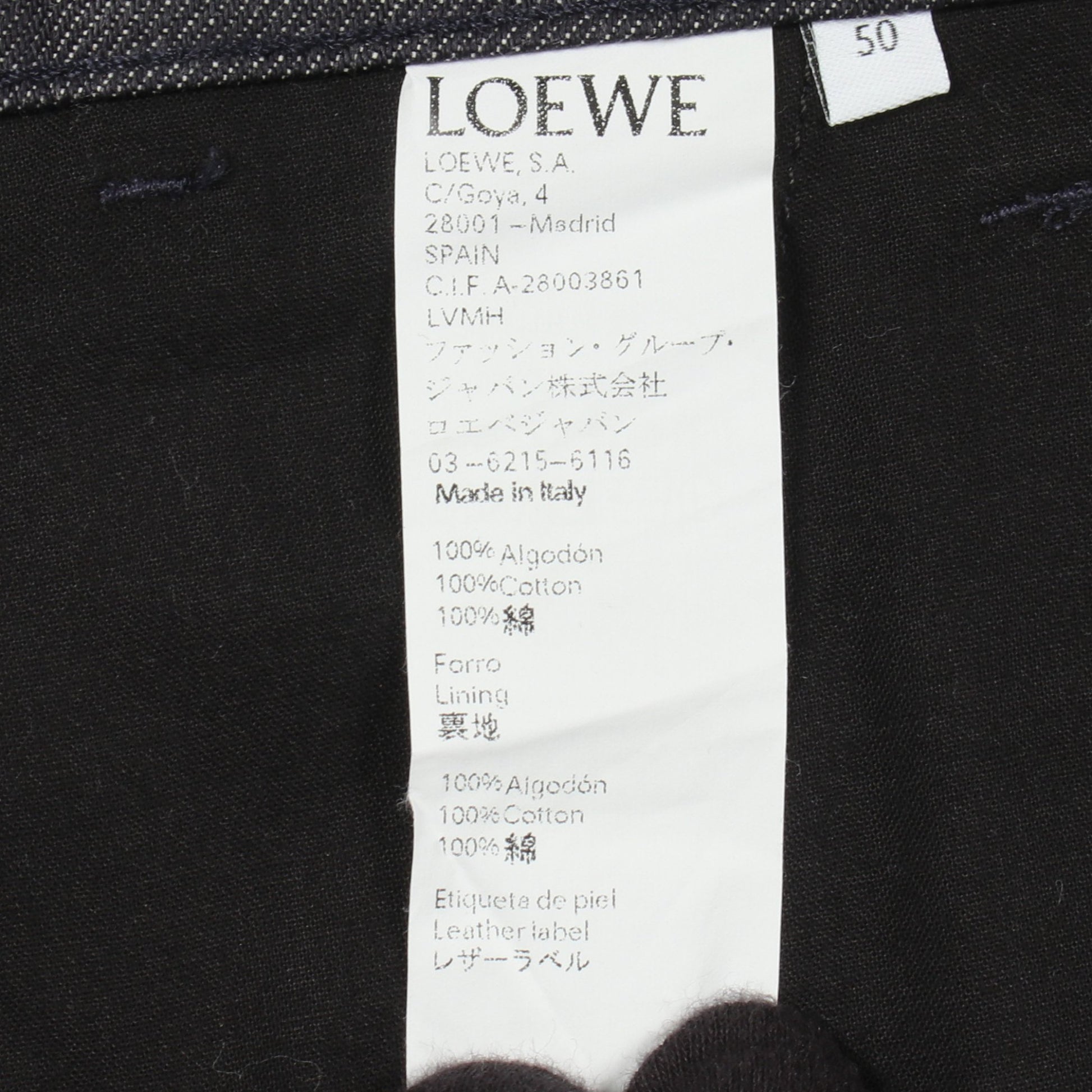 フィッシャーマン デニムパンツ コットン インディゴブルー ロエベ ボトムス LOEWE