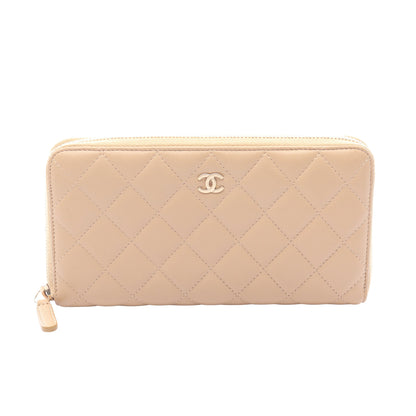 マトラッセ ラウンドファスナー長財布 ラムスキン ベージュ ゴールド金具 シャネル 財布・小物 CHANEL