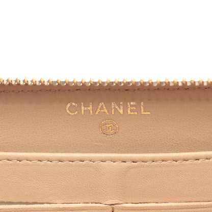 マトラッセ ラウンドファスナー長財布 ラムスキン ベージュ ゴールド金具 シャネル 財布・小物 CHANEL