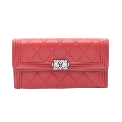 ボーイシャネル 二つ折り長財布 ラムスキン レッド シルバー金具 シャネル 財布・小物 CHANEL