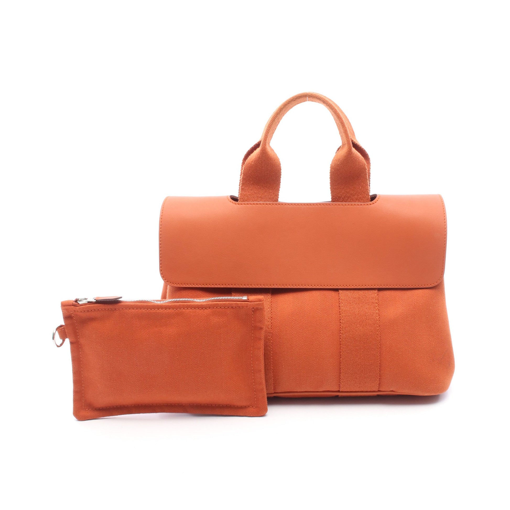 ヴァルパライソPM ポティロン ハンドバッグ トワルシェブロン レザー オレンジ シルバー金具 エルメス バッグ HERMES