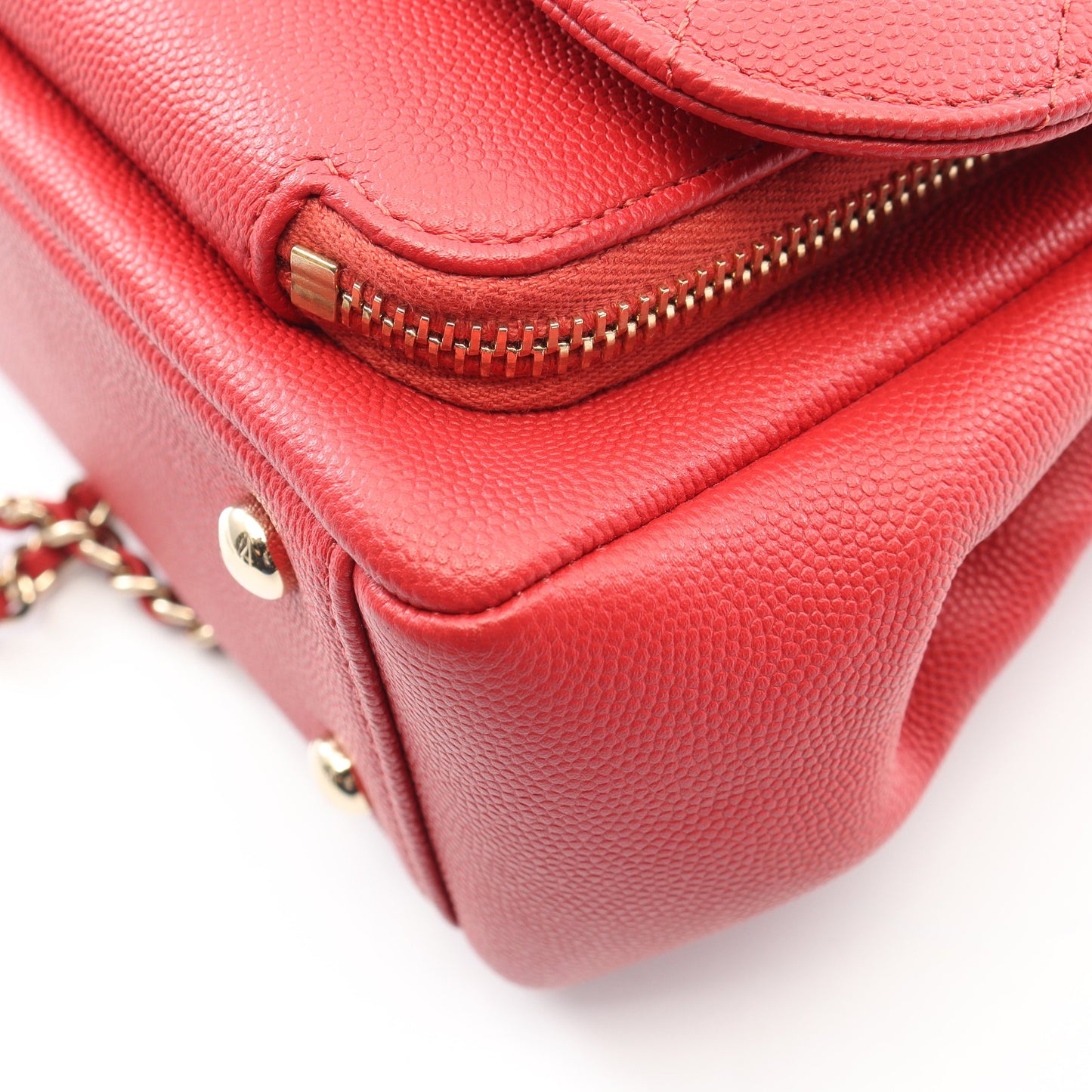 ミニ フラップ バッグ マトラッセ 2WAY チェーンショルダーバッグ キャビアスキン レッド ゴールド金具 シャネル バッグ CHANEL