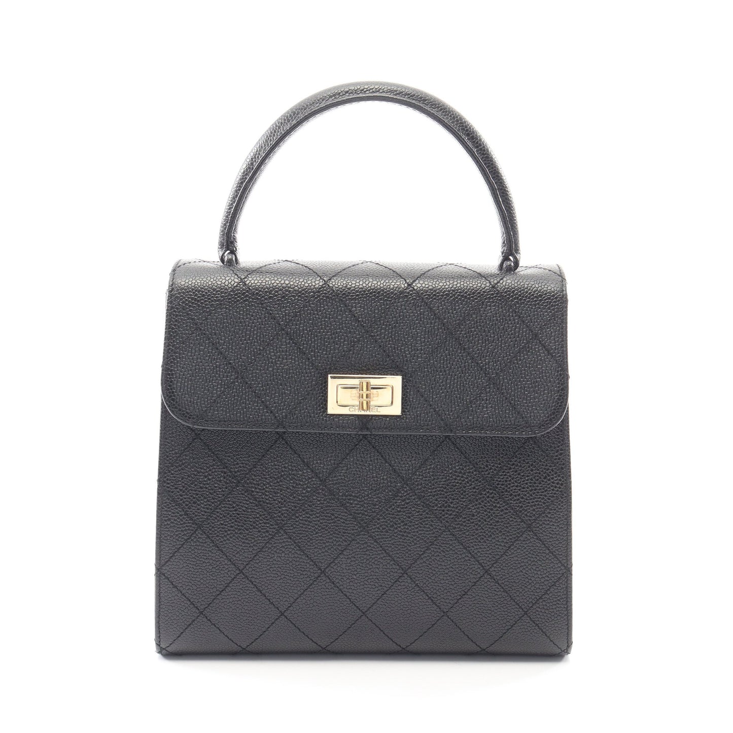 2.55 マトラッセ トップハンドル ハンドバッグ キャビアスキン ブラック ゴールド金具 シャネル バッグ CHANEL