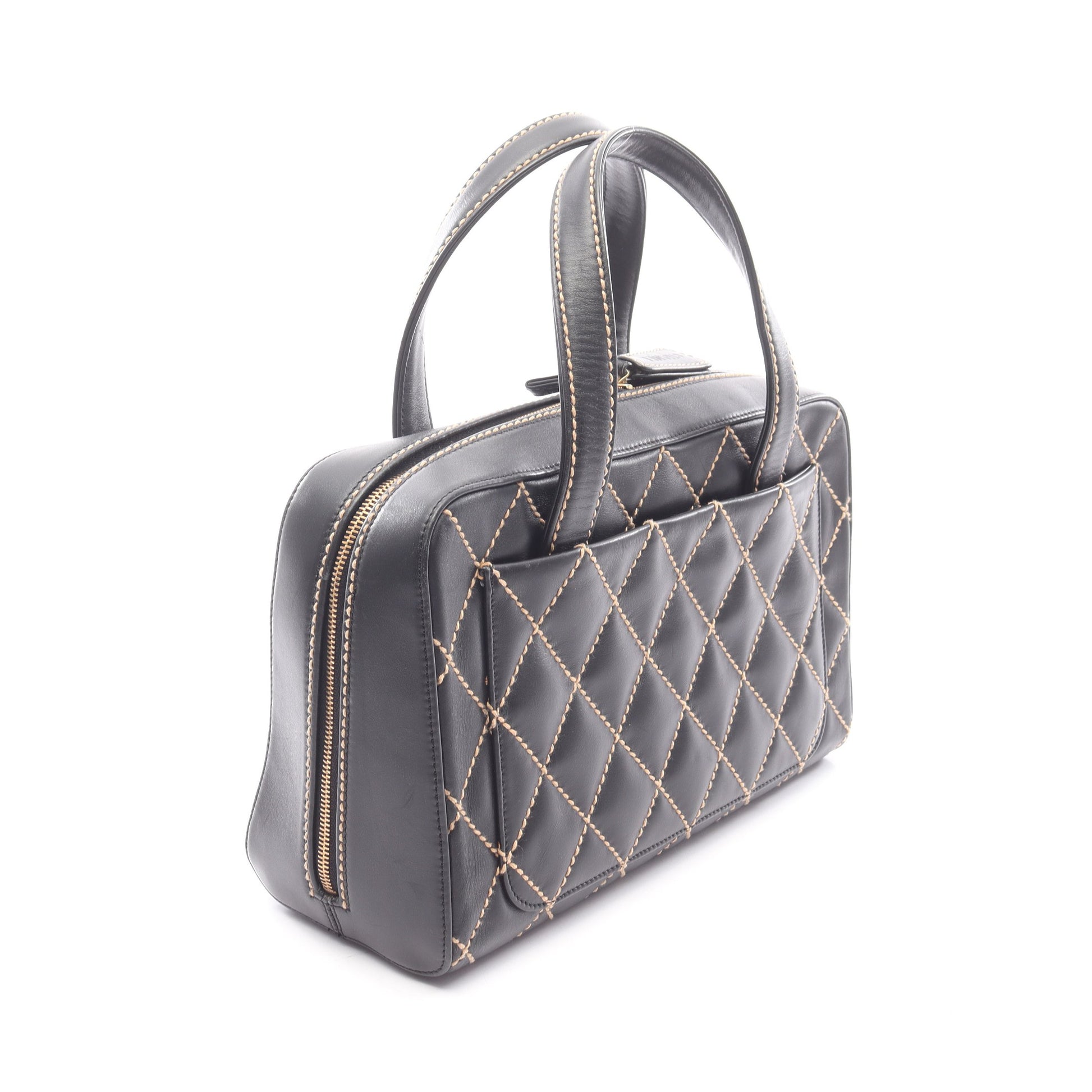 ワイルドステッチ ハンドバッグ レザー ブラック ゴールド金具 シャネル バッグ CHANEL