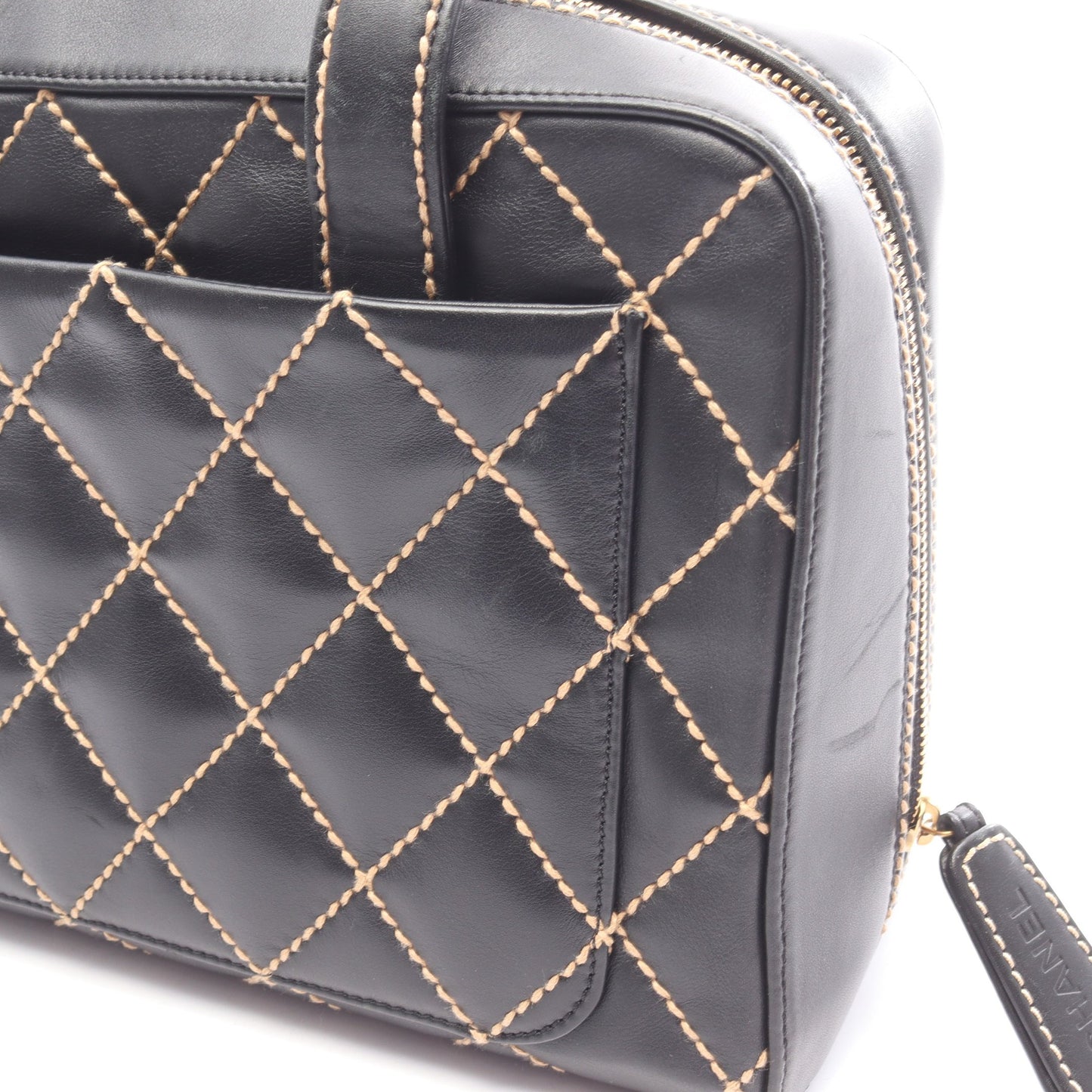 ワイルドステッチ ハンドバッグ レザー ブラック ゴールド金具 シャネル バッグ CHANEL